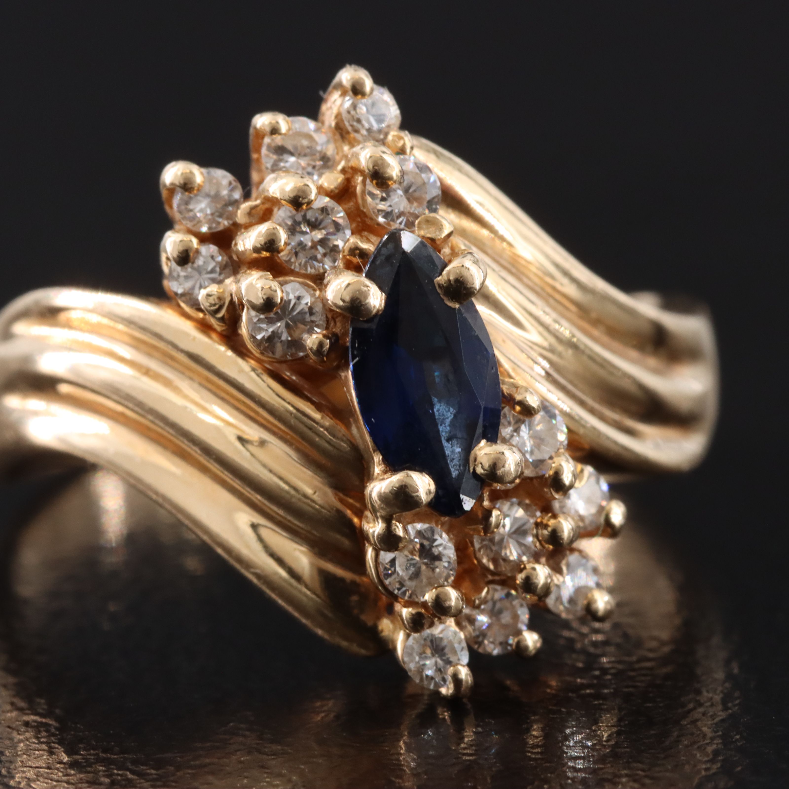 Vintage 14K Sapphire and Diamond Bypass Ring
