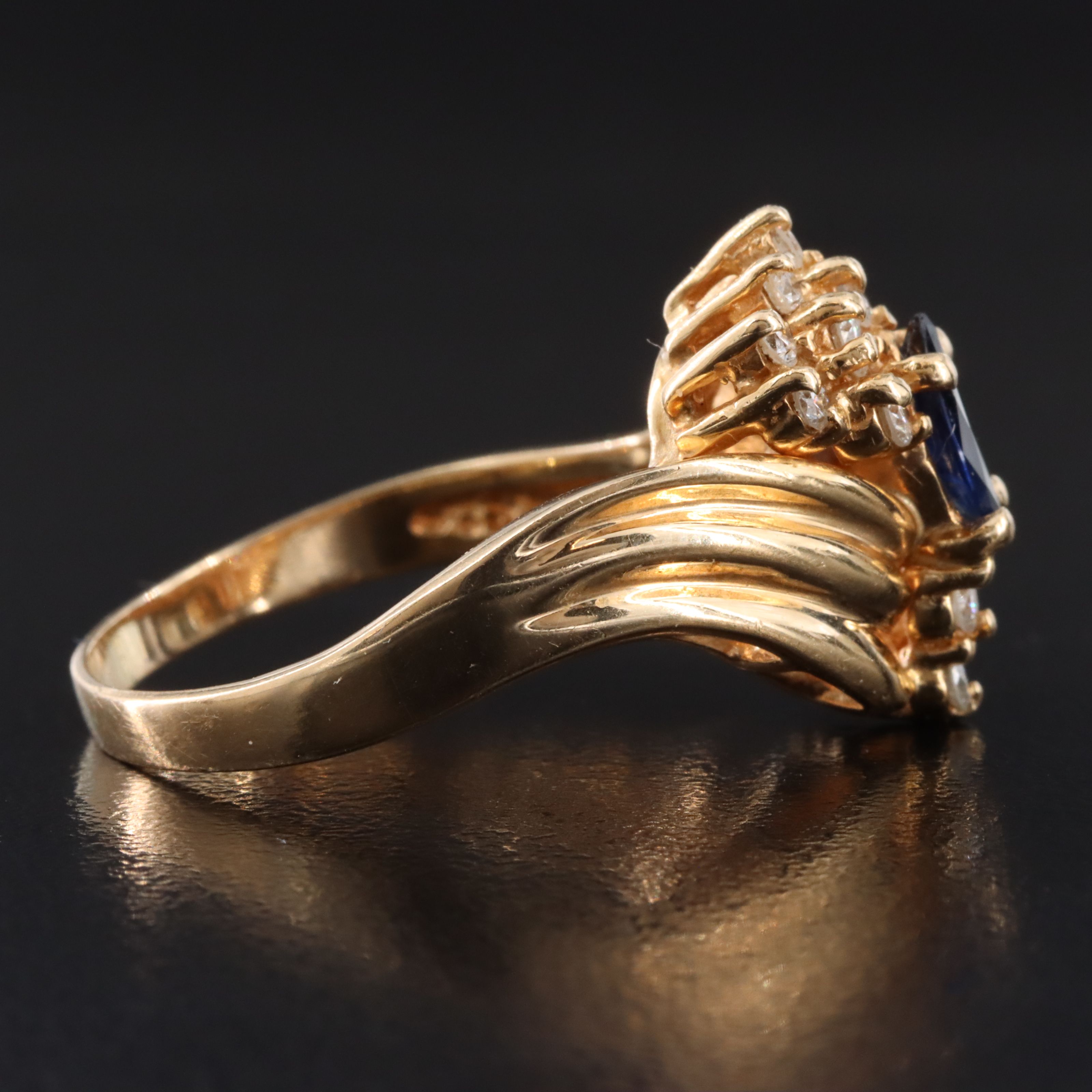 Vintage 14K Sapphire and Diamond Bypass Ring