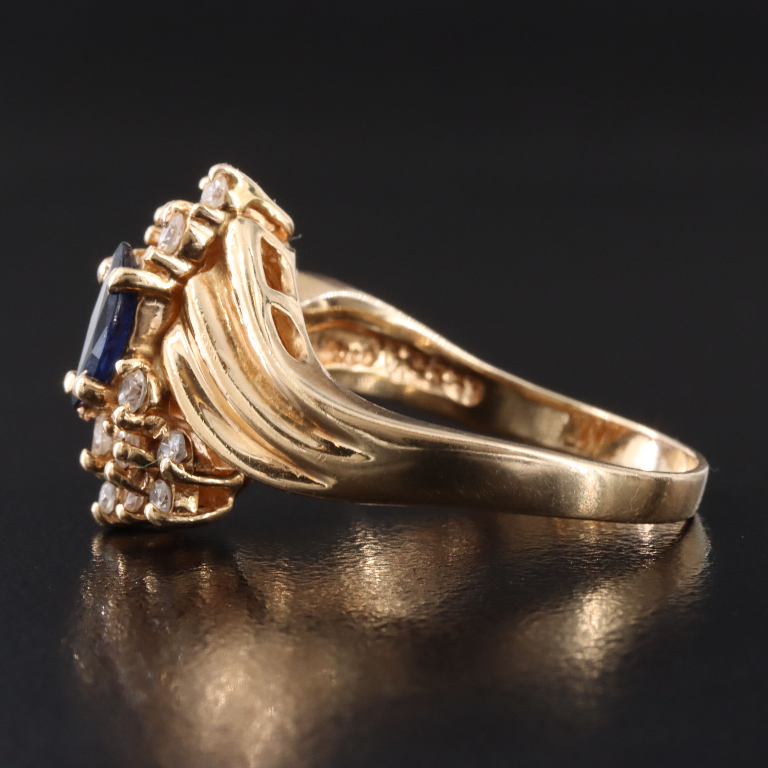 Vintage 14K Sapphire and Diamond Bypass Ring