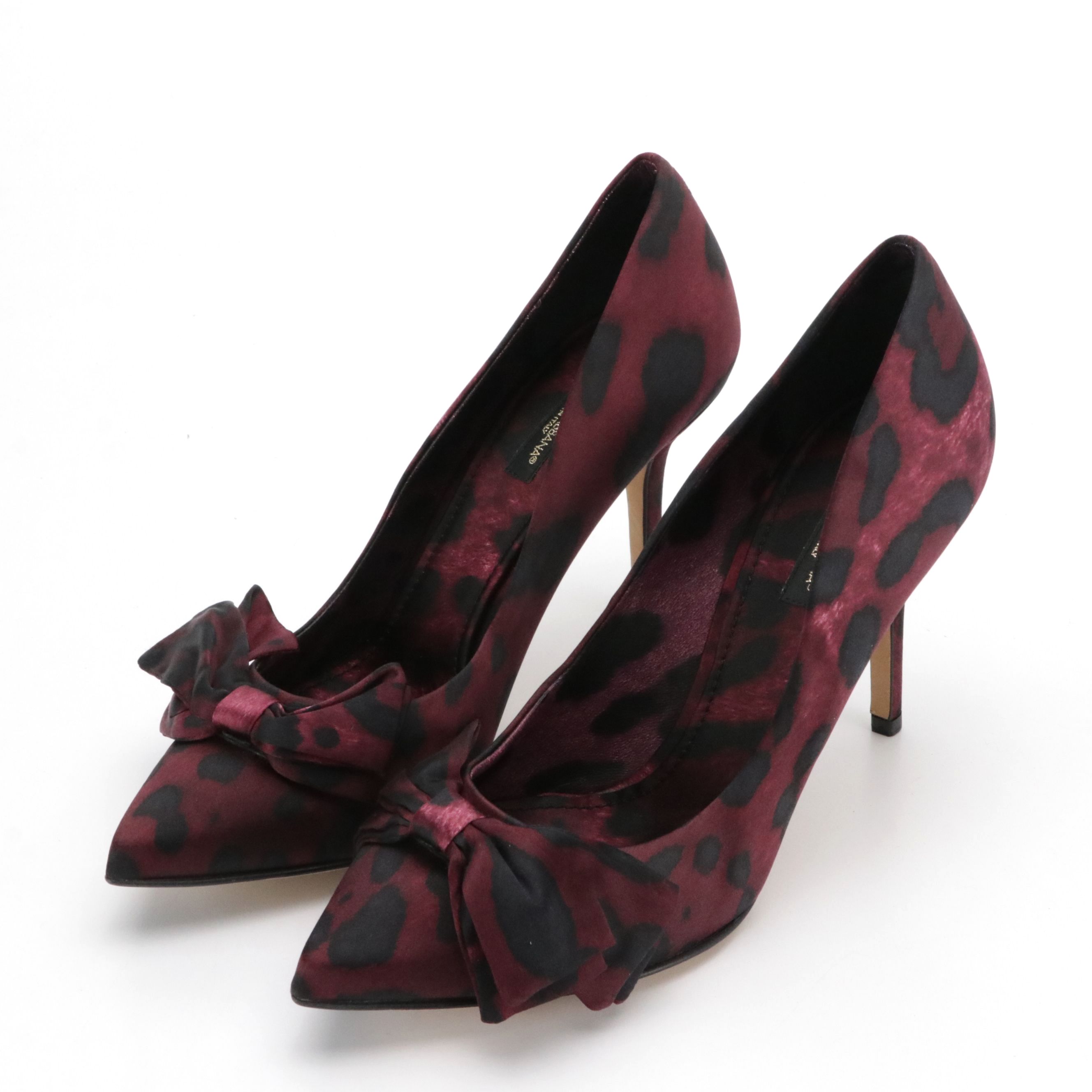 Dolce & Gabbana Burgundy Leopard Print Heels with Bows