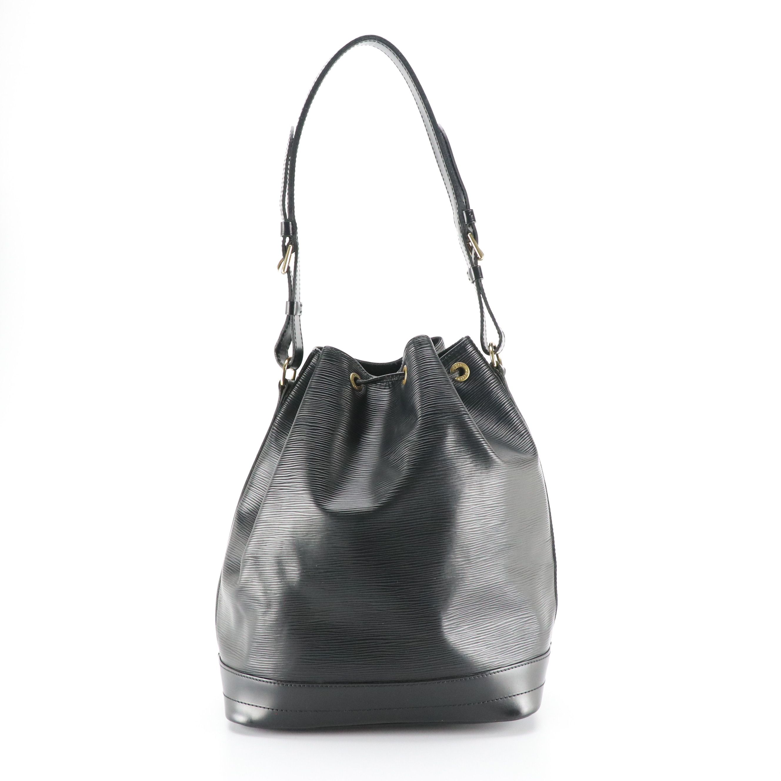 Louis Vuitton Noé Drawstring Tote in Black Epi and Smooth Leather