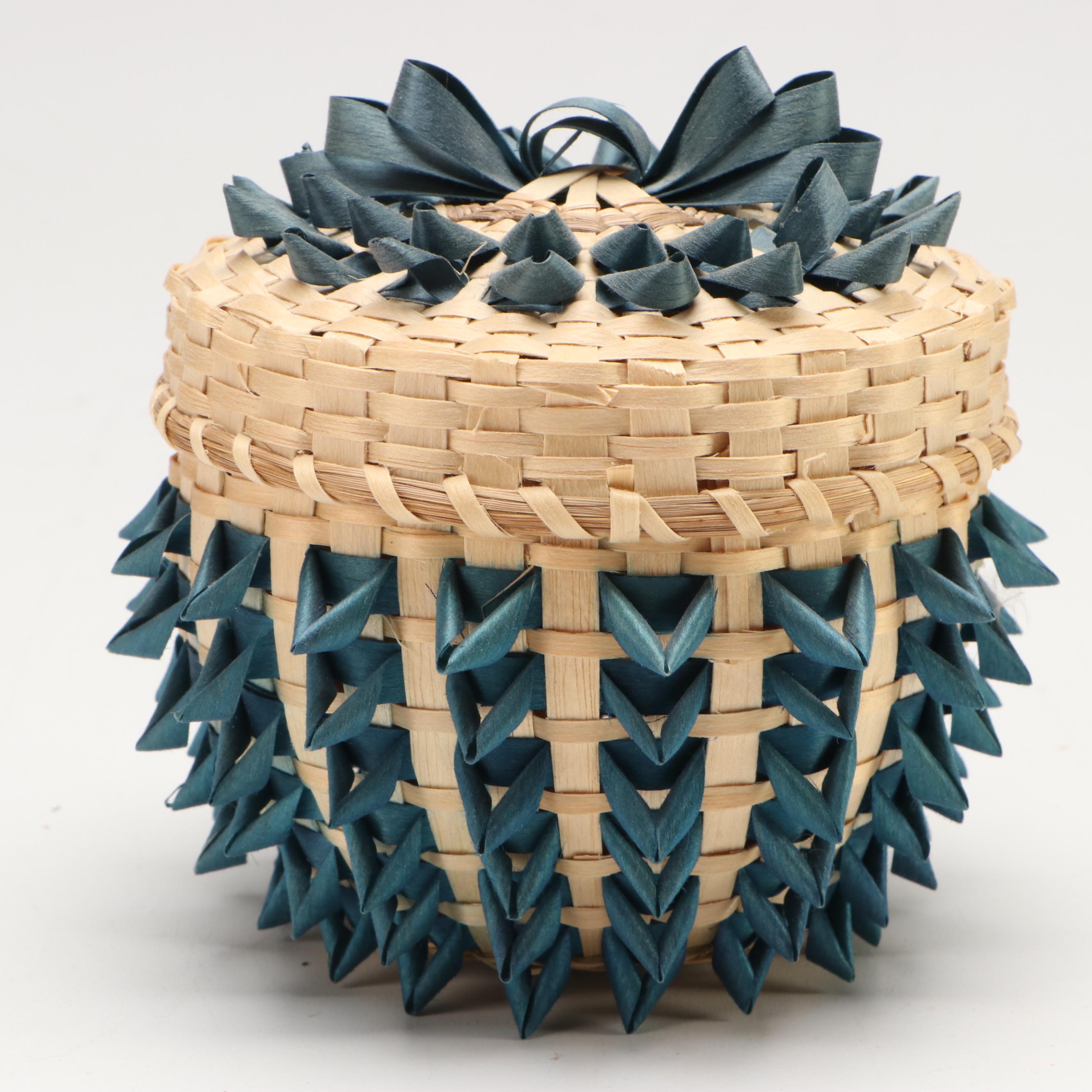 Denise Jock Mohawk Woven Black Ash and Sweetgrass Lidded Basket