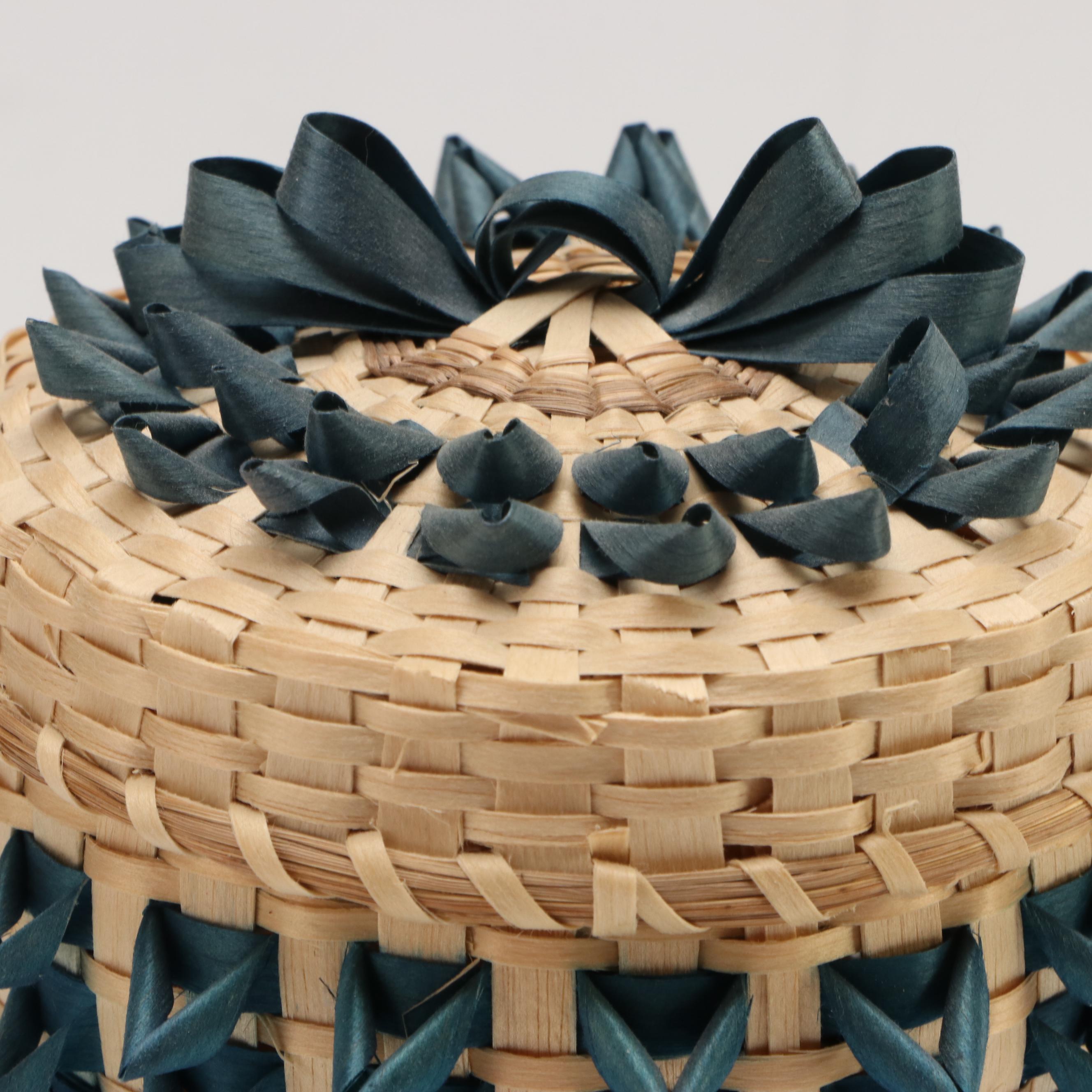 Denise Jock Mohawk Woven Black Ash and Sweetgrass Lidded Basket