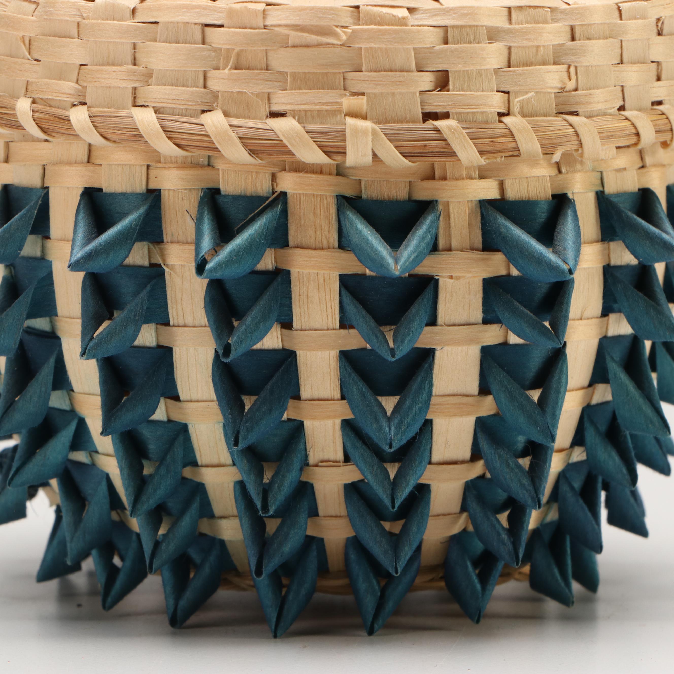 Denise Jock Mohawk Woven Black Ash and Sweetgrass Lidded Basket