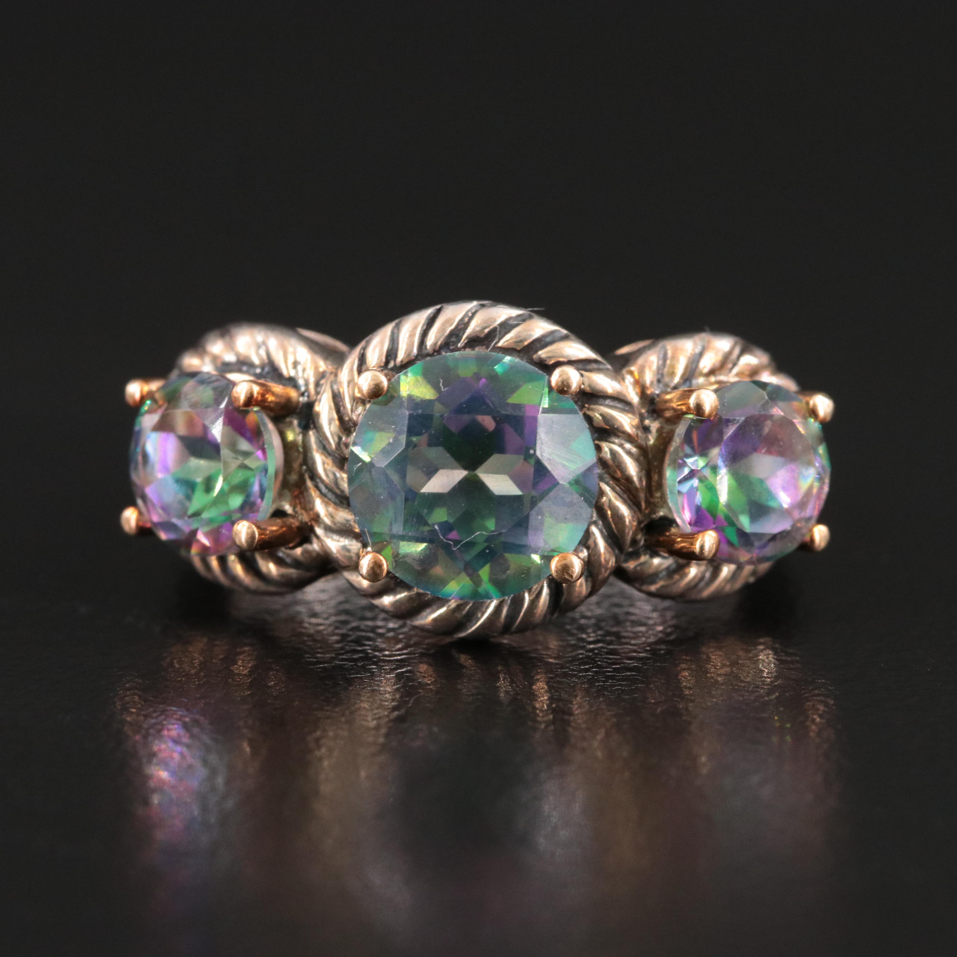 Sterling Mystic Topaz Ring with 14K Rope Detail