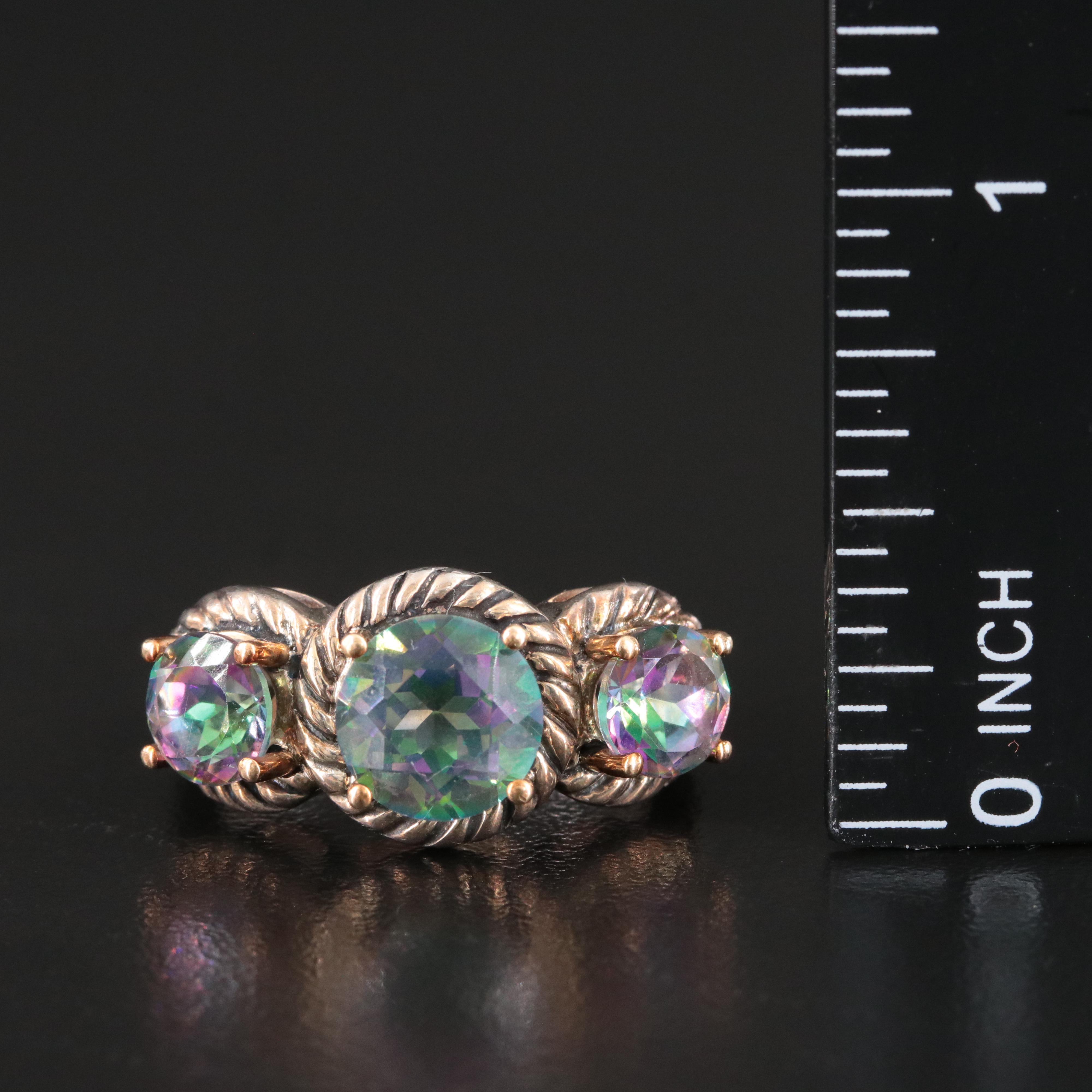 Sterling Mystic Topaz Ring with 14K Rope Detail