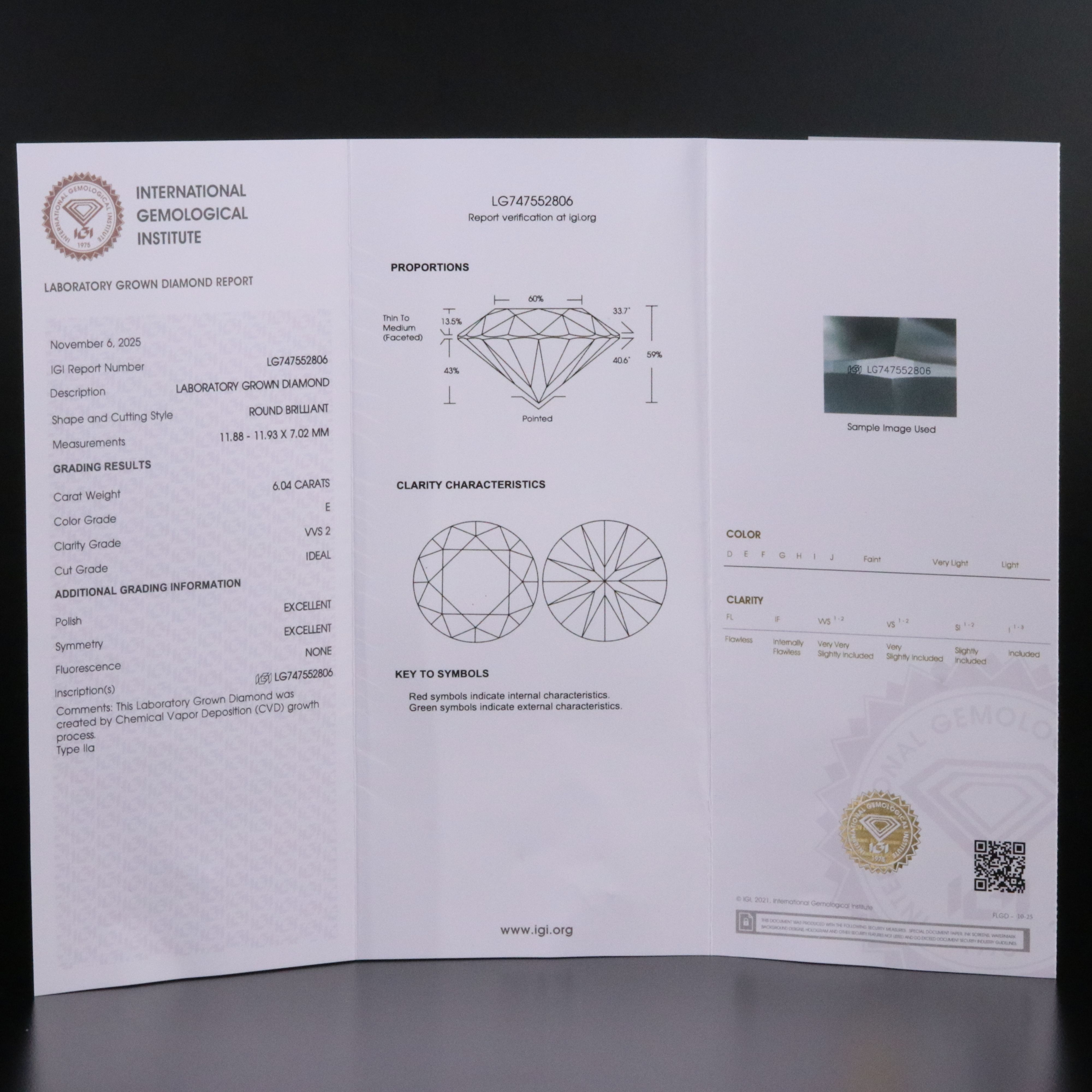 14K 6.04 CT Lab Grown Diamond Solitaire Ring with IGI Report