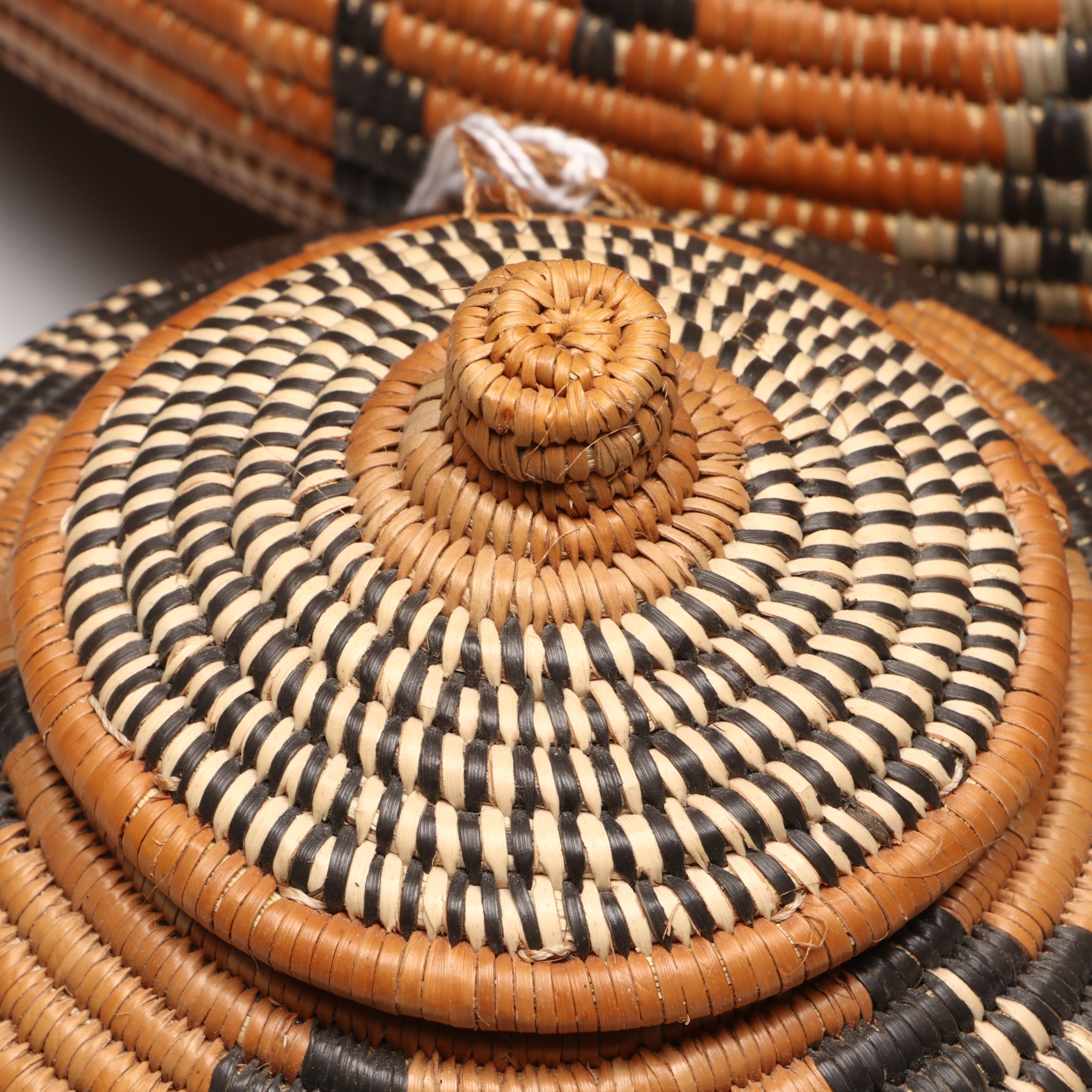 Hlenglwo Ptiuli with Other Zulu Ilala Palm Basketry and Herb Container