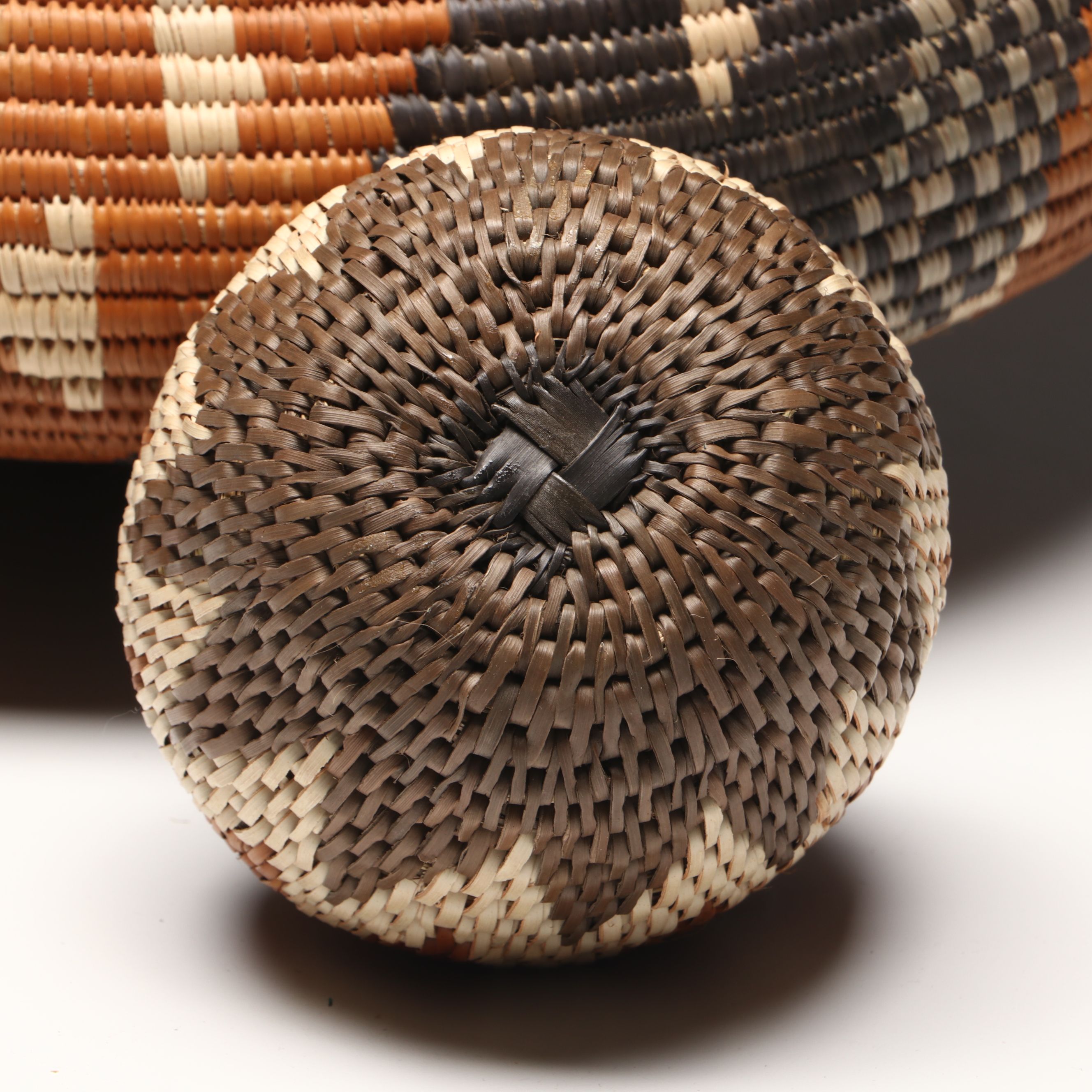 Hlenglwo Ptiuli with Other Zulu Ilala Palm Basketry and Herb Container