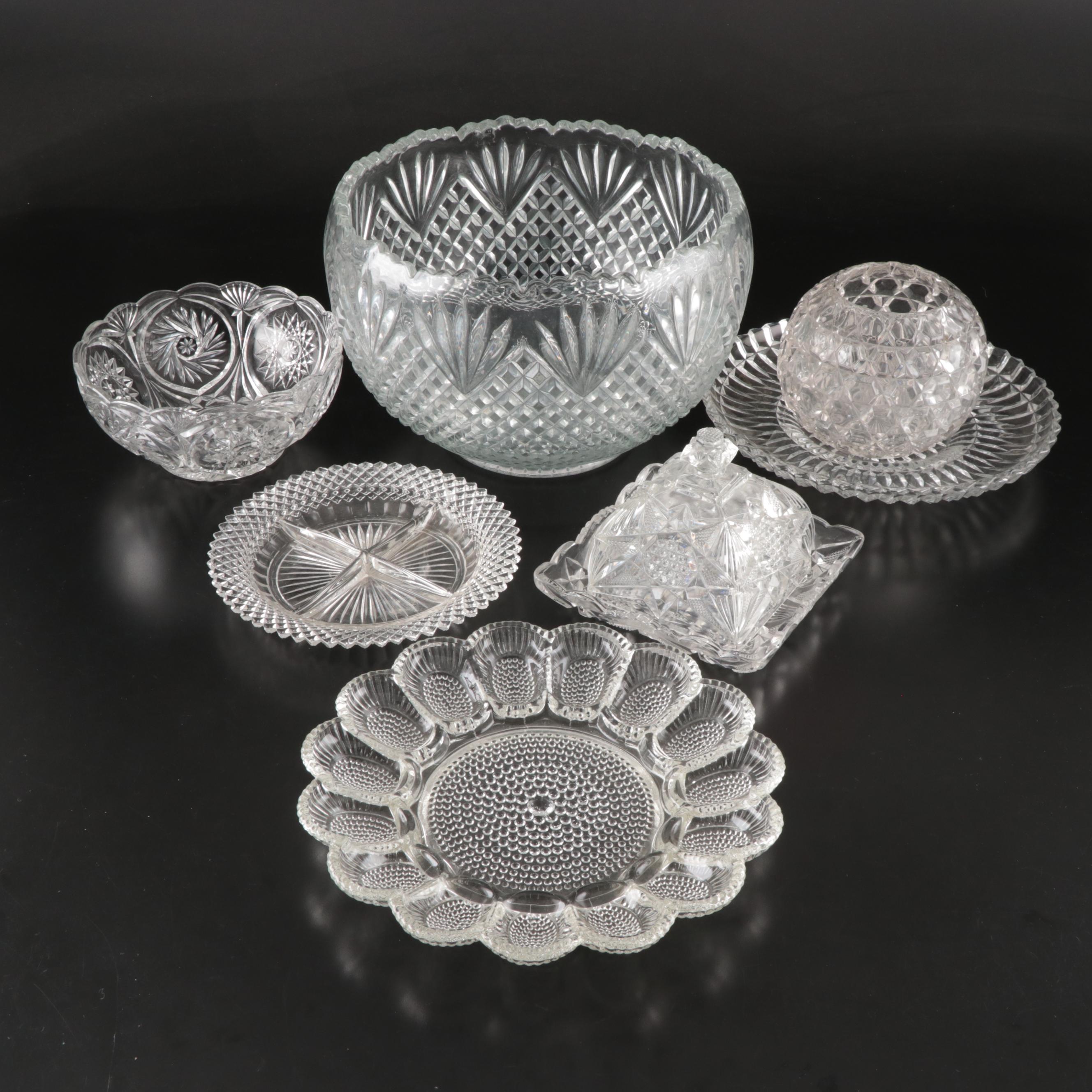 Smith Glass "Pineapple" Punch Bowl with More Pressed Glass Serveware