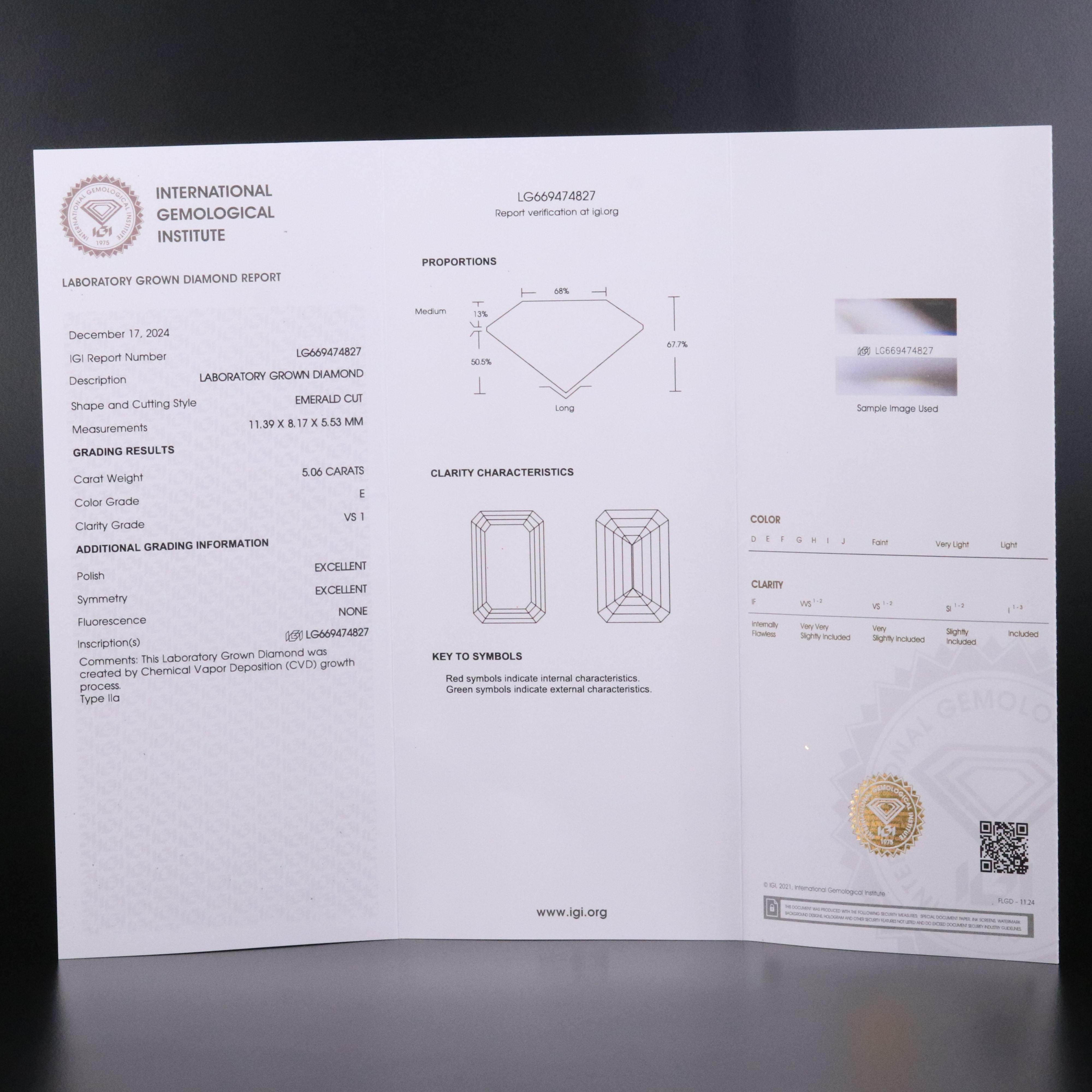 14K 5.06 CT Lab Grown Diamond Solitaire Ring with IGI Report