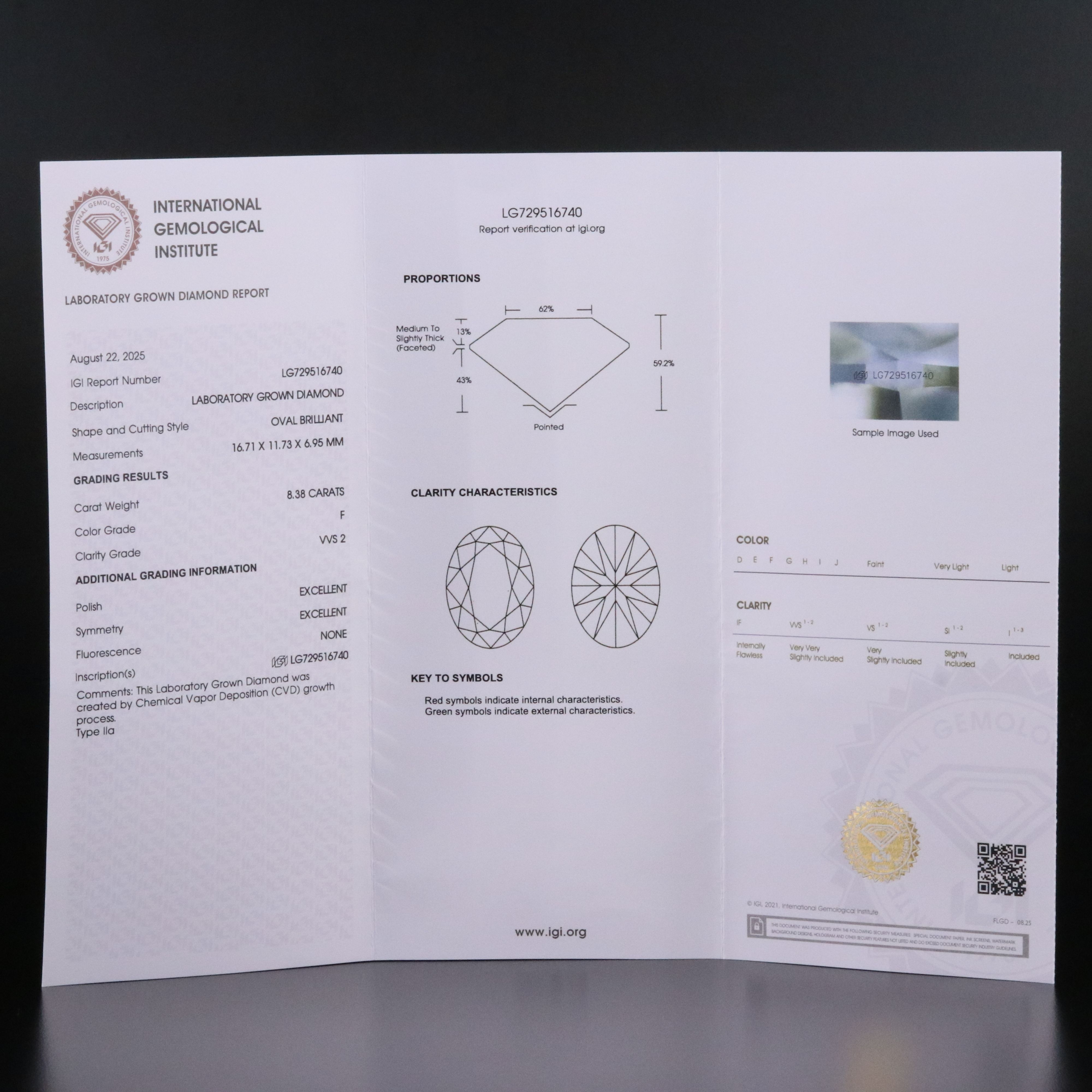 18K 8.38 CT Lab Grown Diamond Solitaire Ring with IGI Report