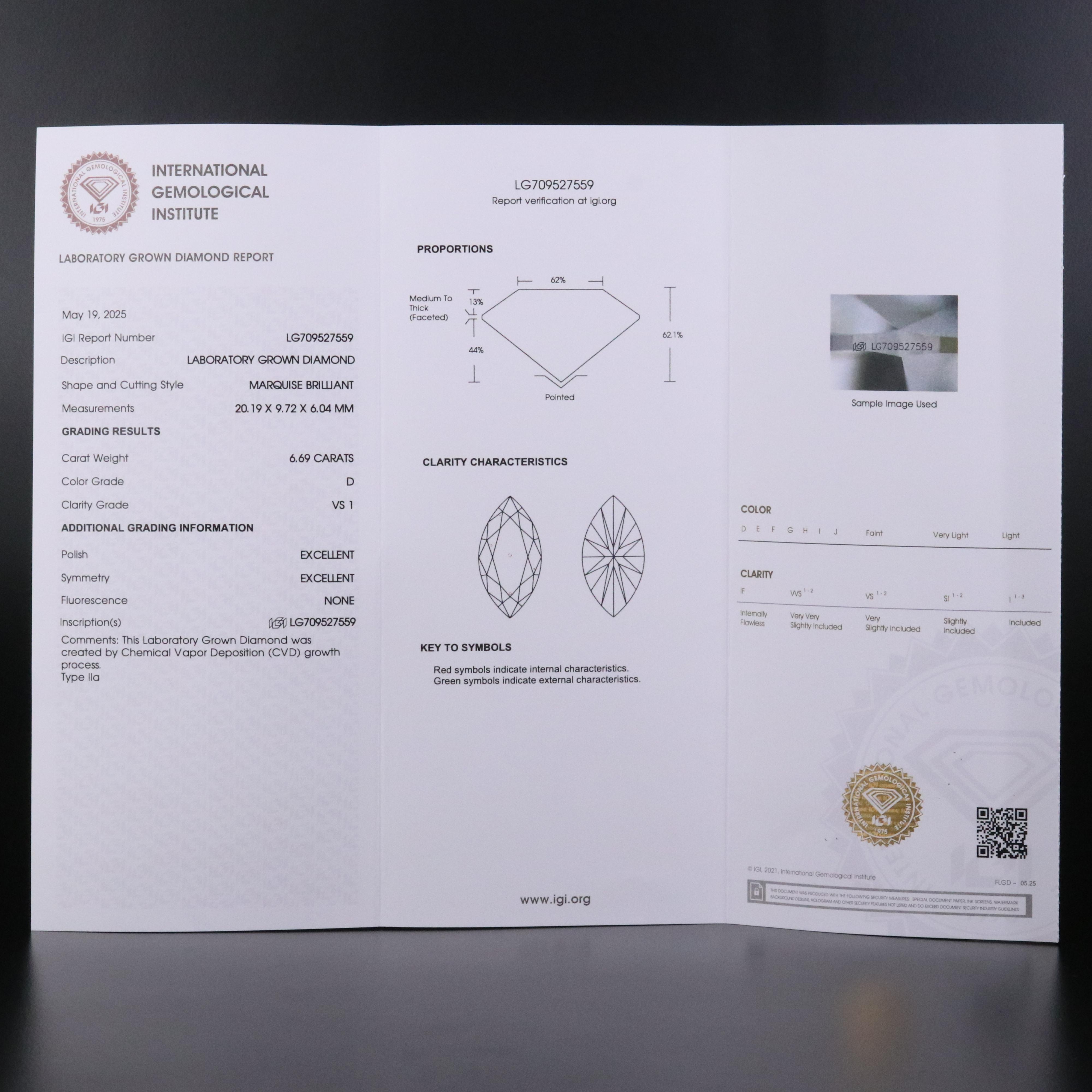 14K 6.69 CT Lab Grown Diamond Solitaire Ring with IGI Report