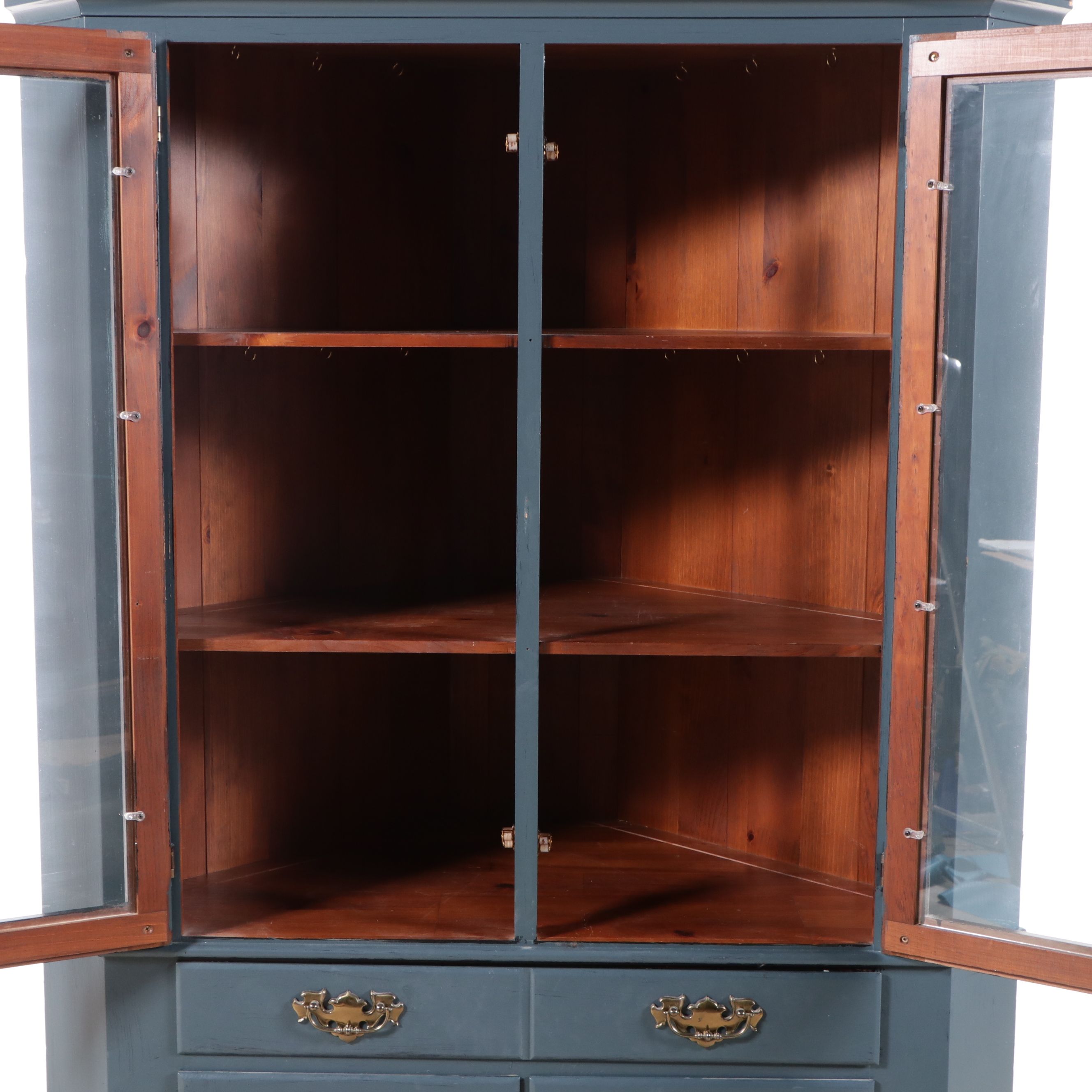 Federal Style Painted Glass Front Corner Cabinet, 20th Century