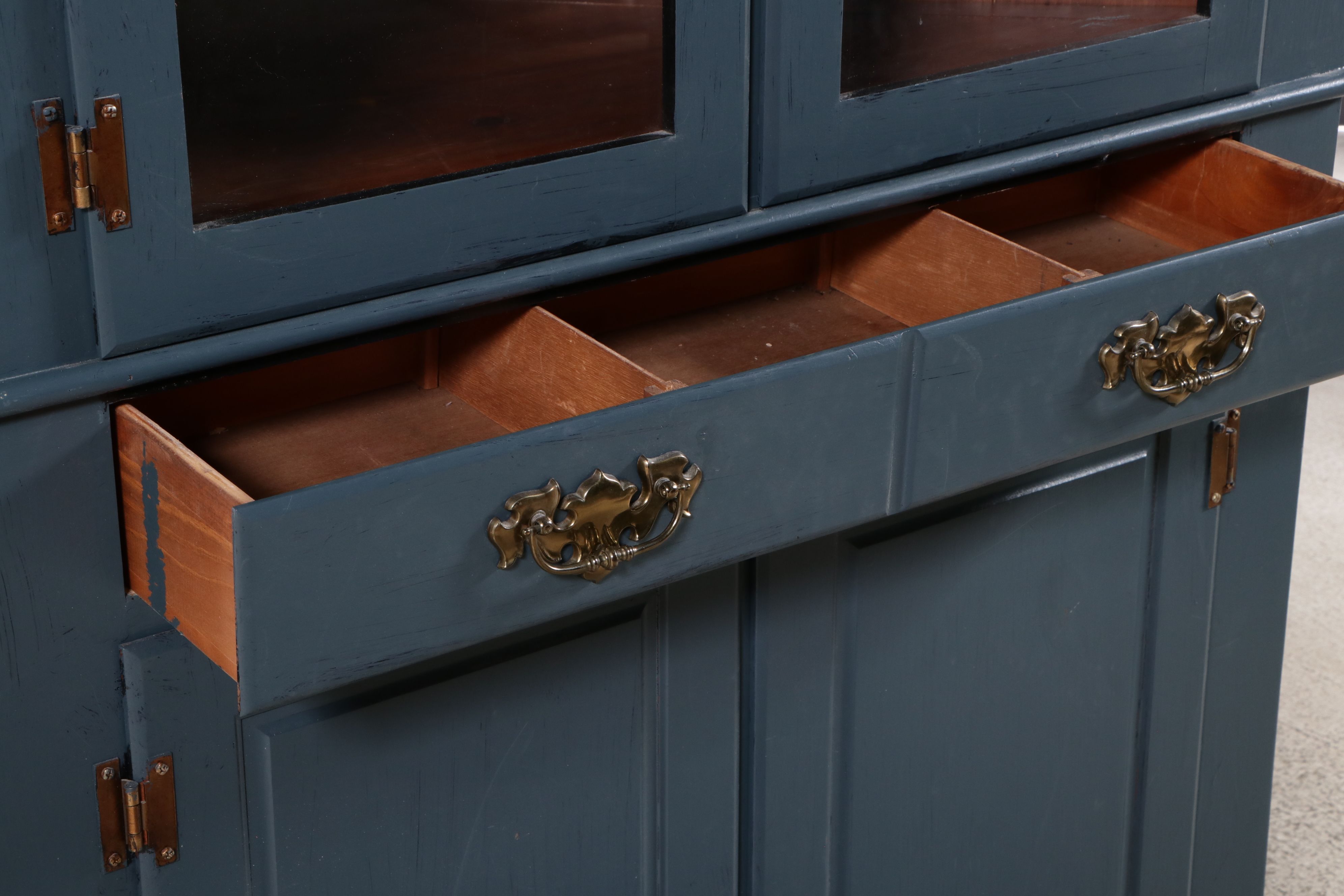 Federal Style Painted Glass Front Corner Cabinet, 20th Century