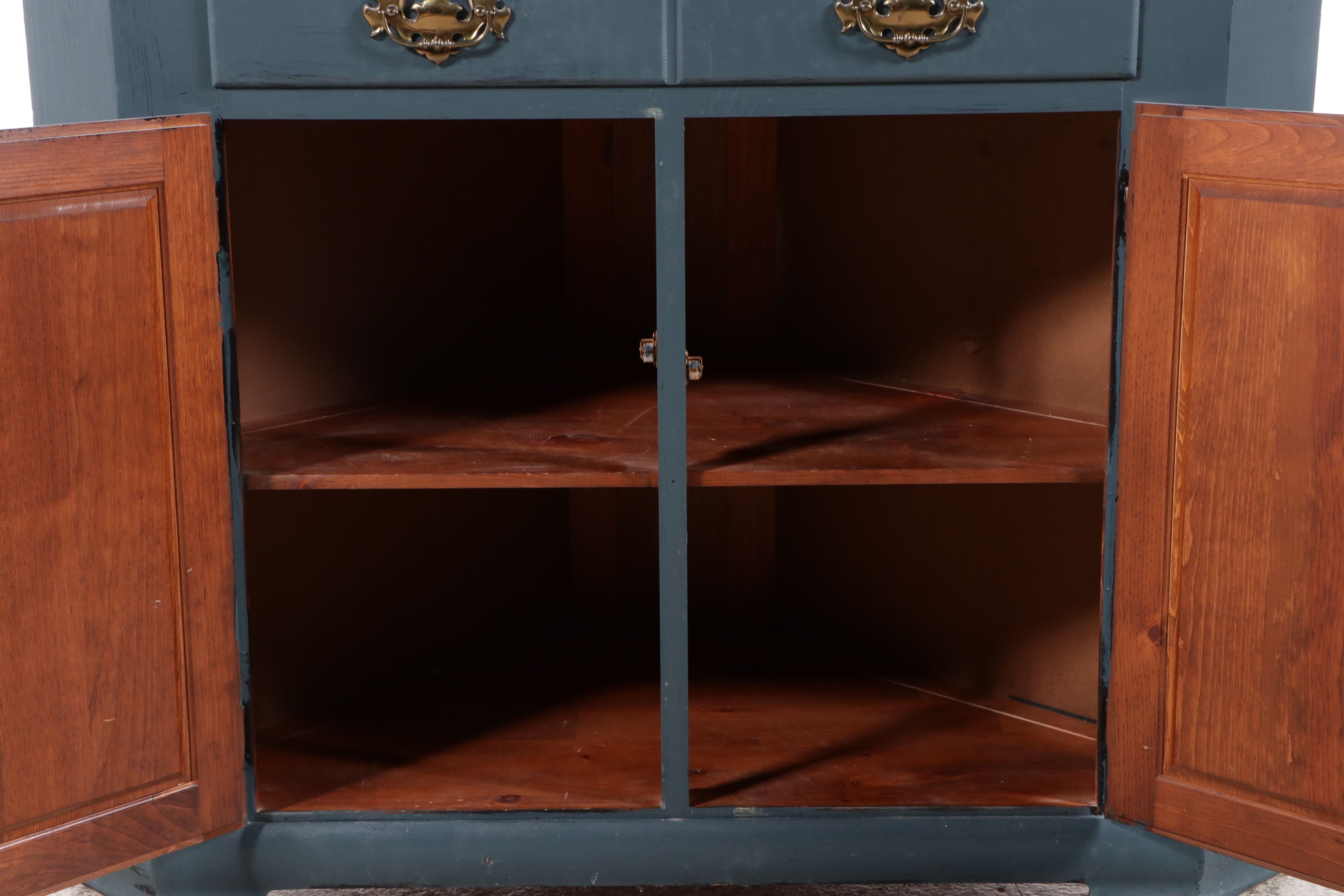 Federal Style Painted Glass Front Corner Cabinet, 20th Century