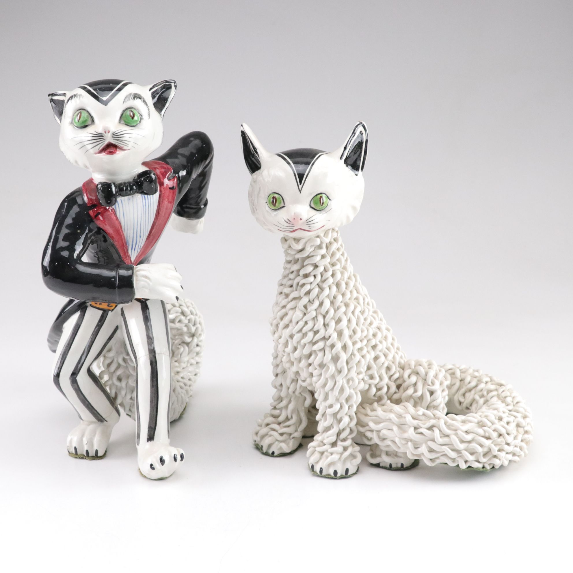 Mid-Century Italian Ceramic Spaghetti Cat Figurines