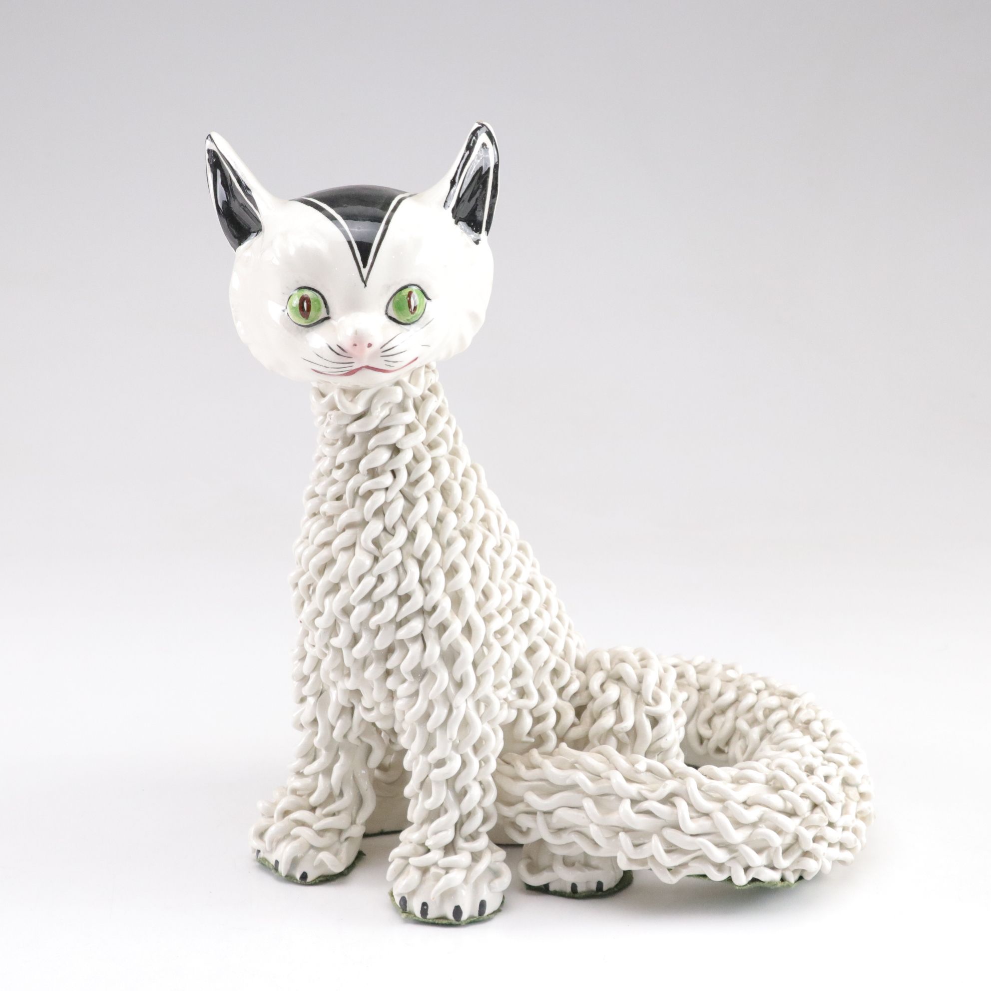 Mid-Century Italian Ceramic Spaghetti Cat Figurines