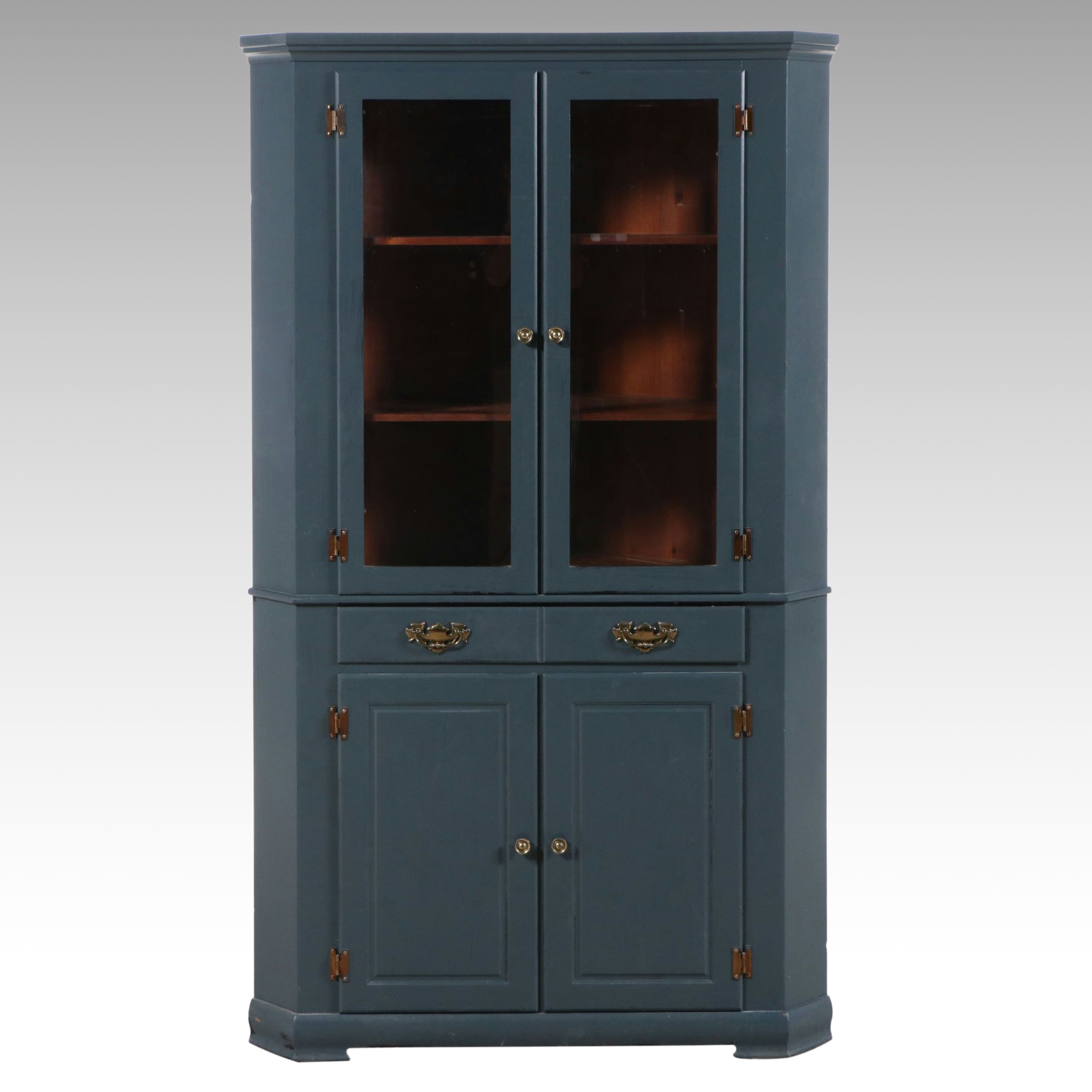 Federal Style Painted Glass Front Corner Cabinet, 20th Century