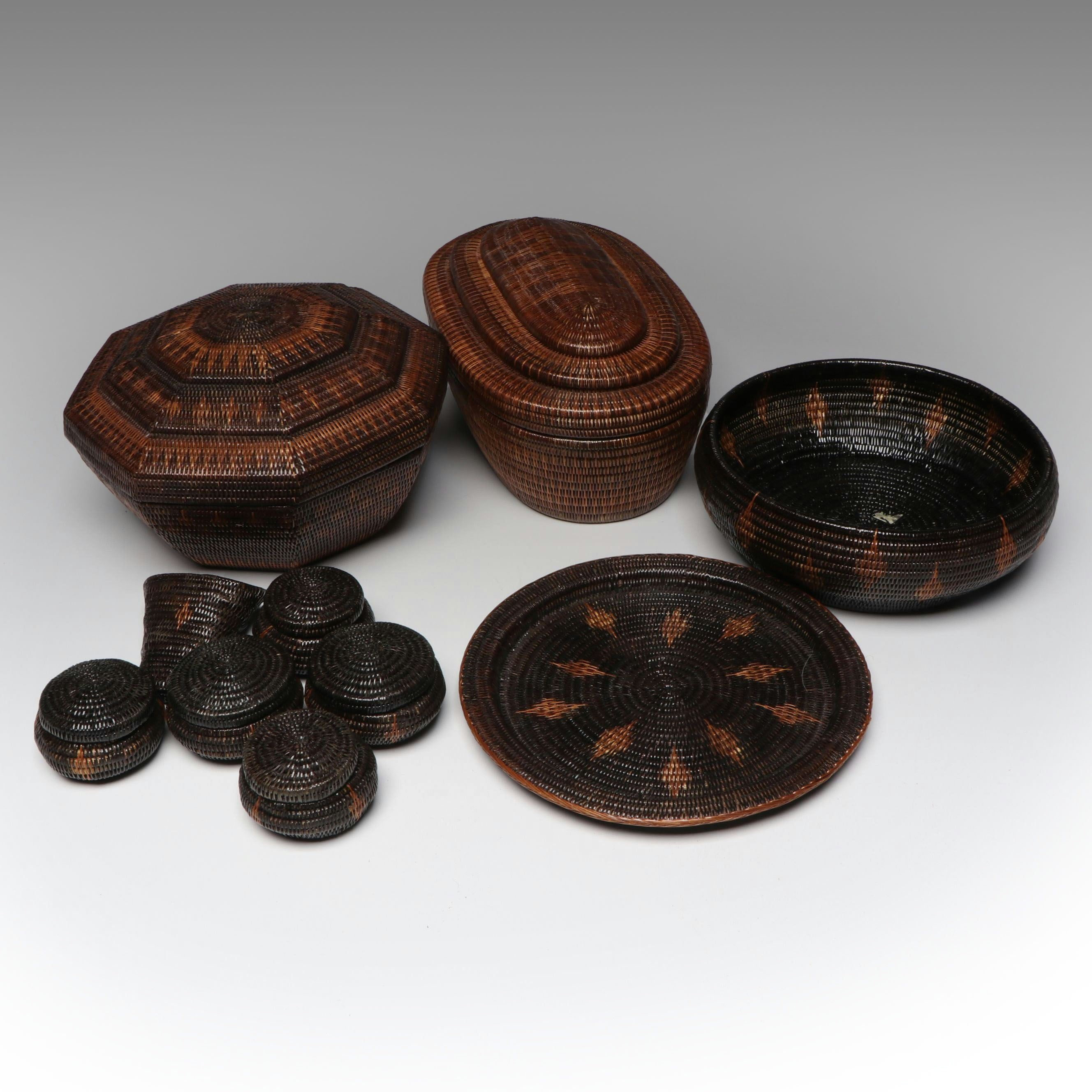 Thai Yan Lipao Fern and Natural Dye Baskets and Betel Set