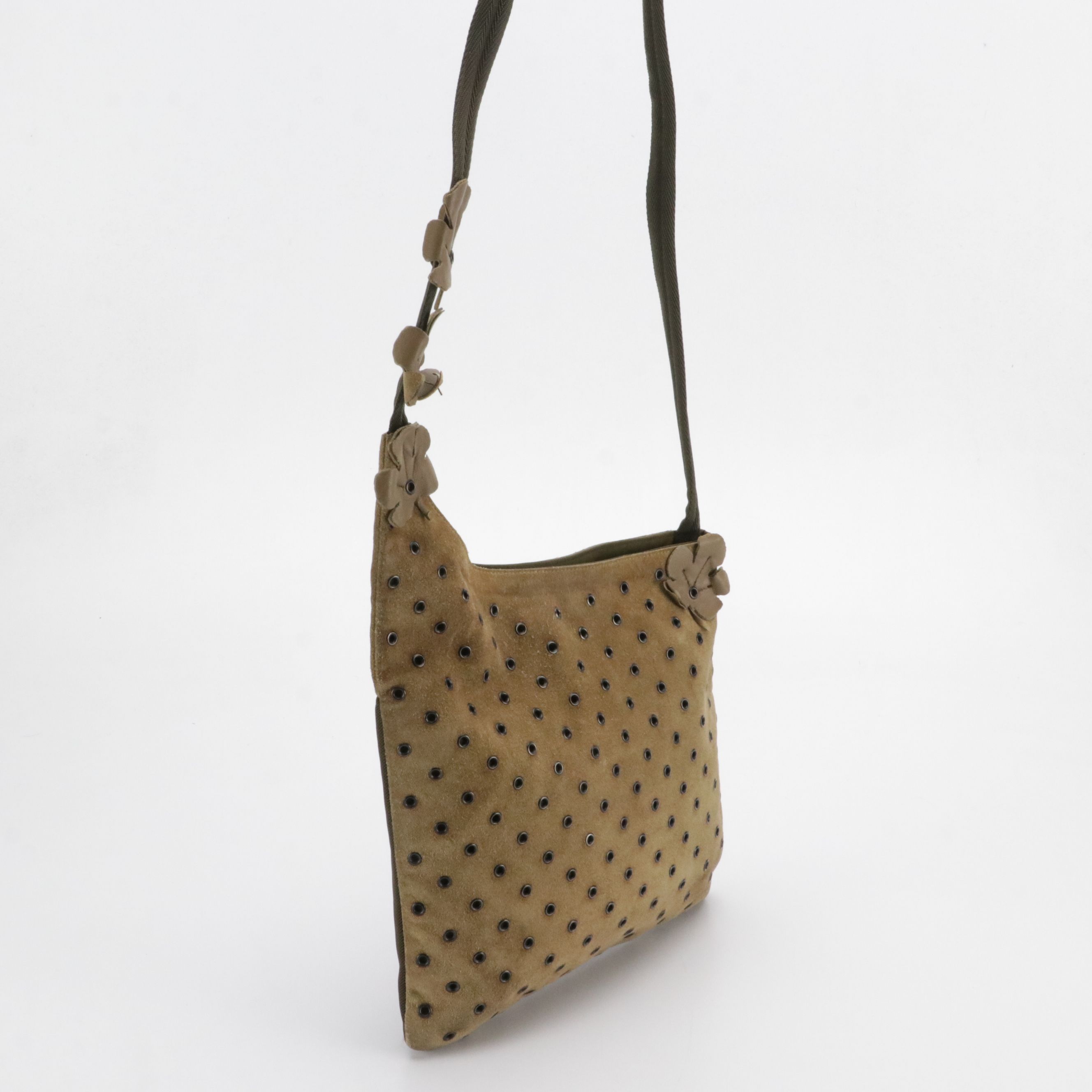 Prada Leaf Appliqué Crossbody Bag in Grommet Suede and Nylon