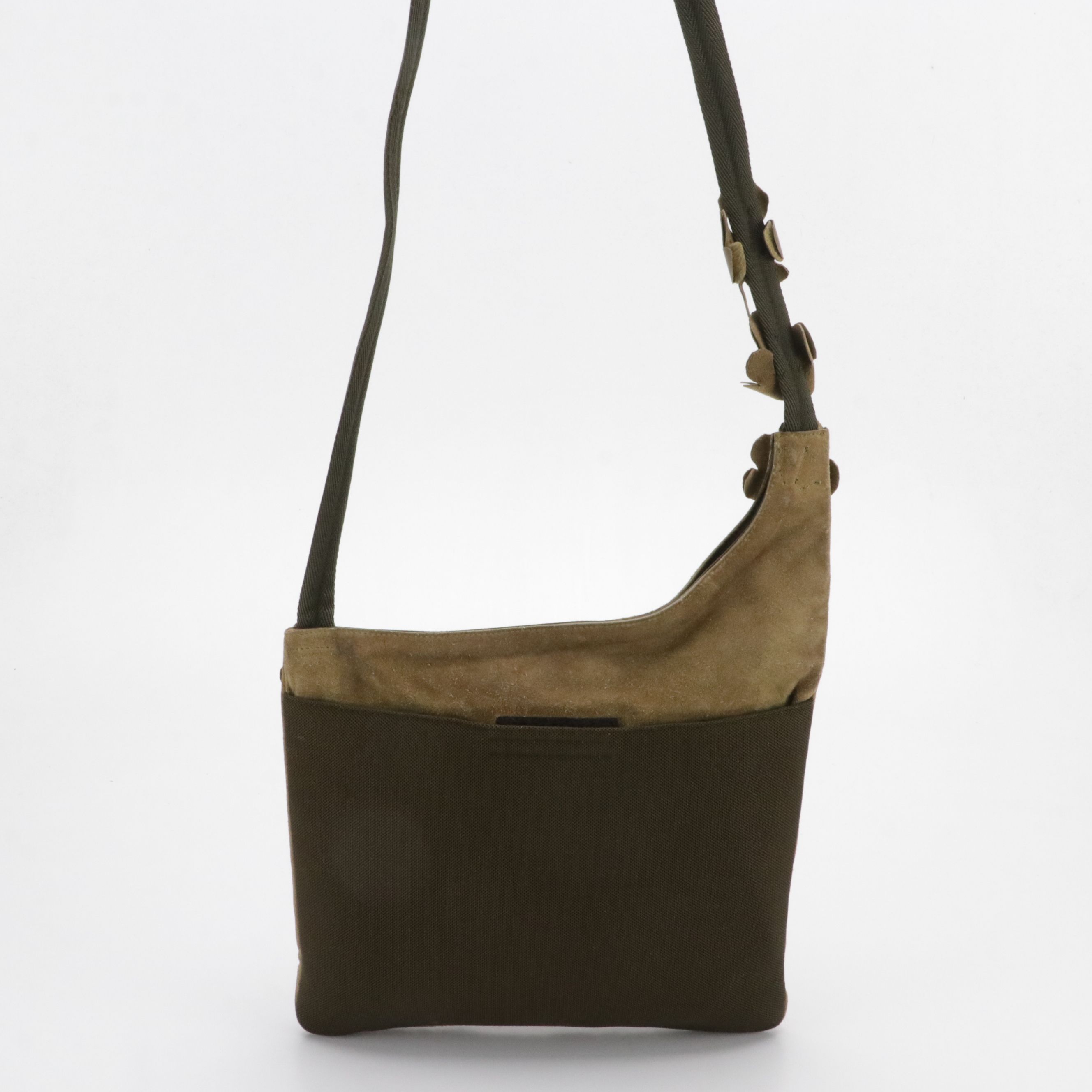 Prada Leaf Appliqué Crossbody Bag in Grommet Suede and Nylon