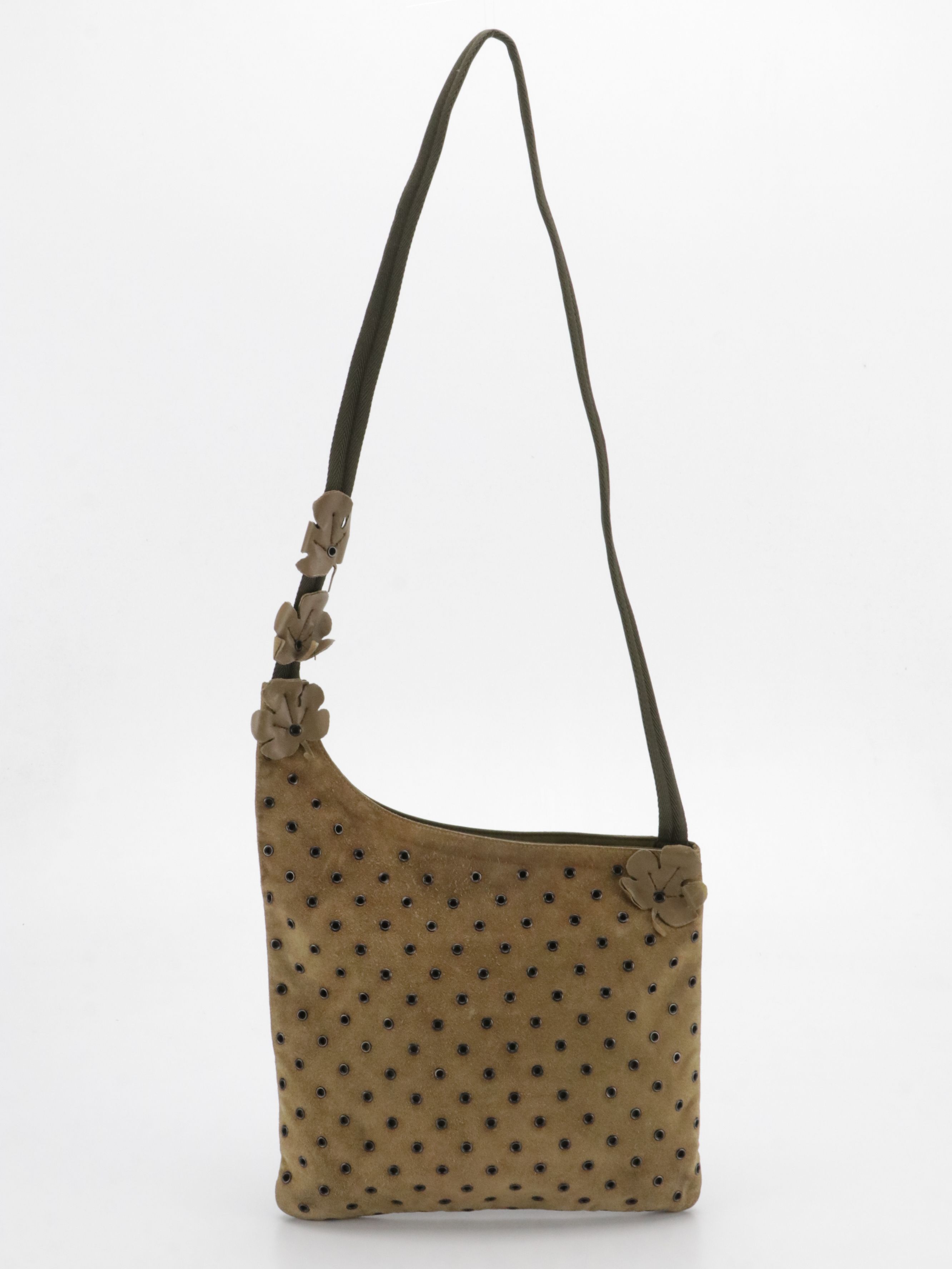 Prada Leaf Appliqué Crossbody Bag in Grommet Suede and Nylon