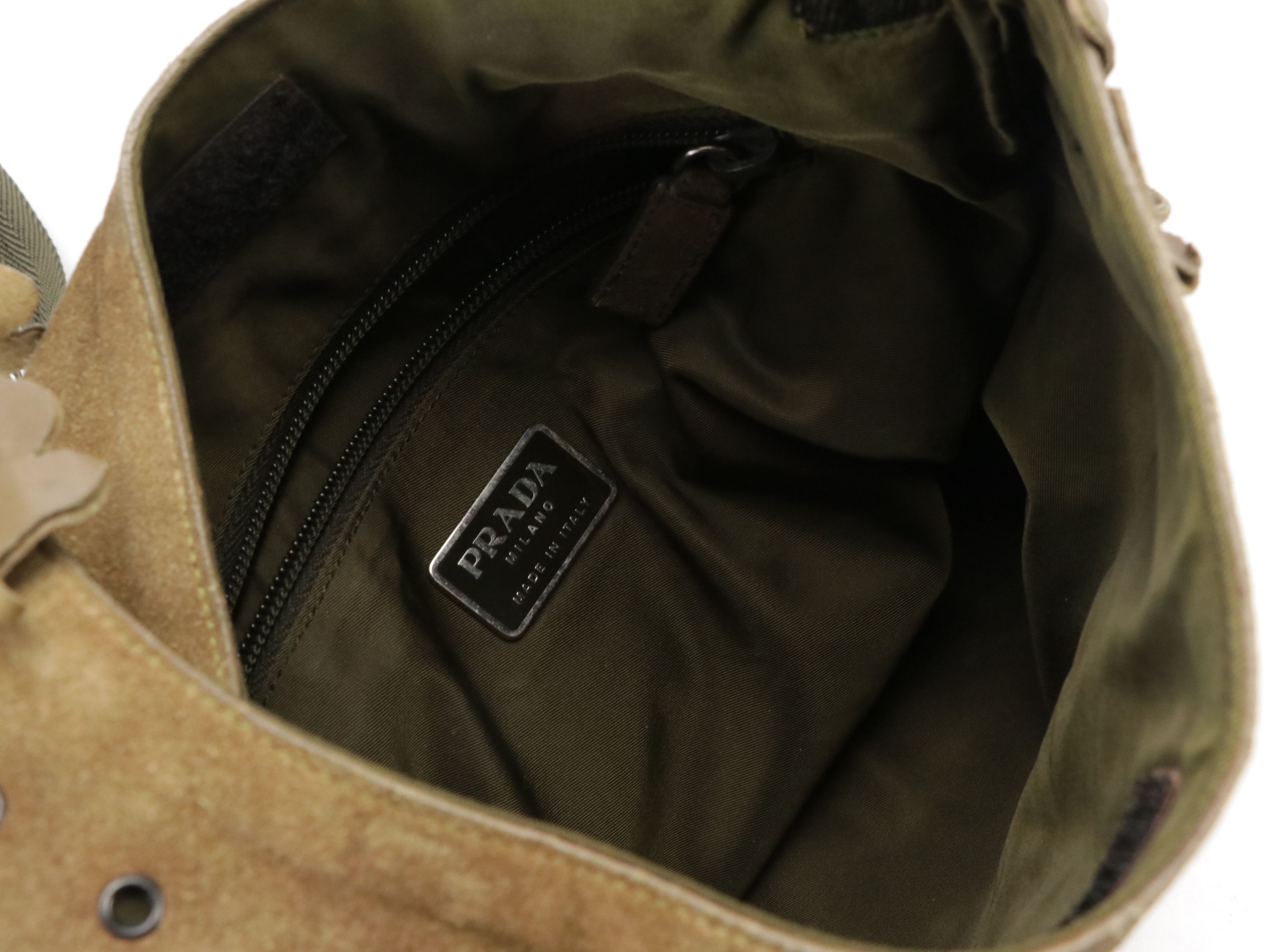 Prada Leaf Appliqué Crossbody Bag in Grommet Suede and Nylon