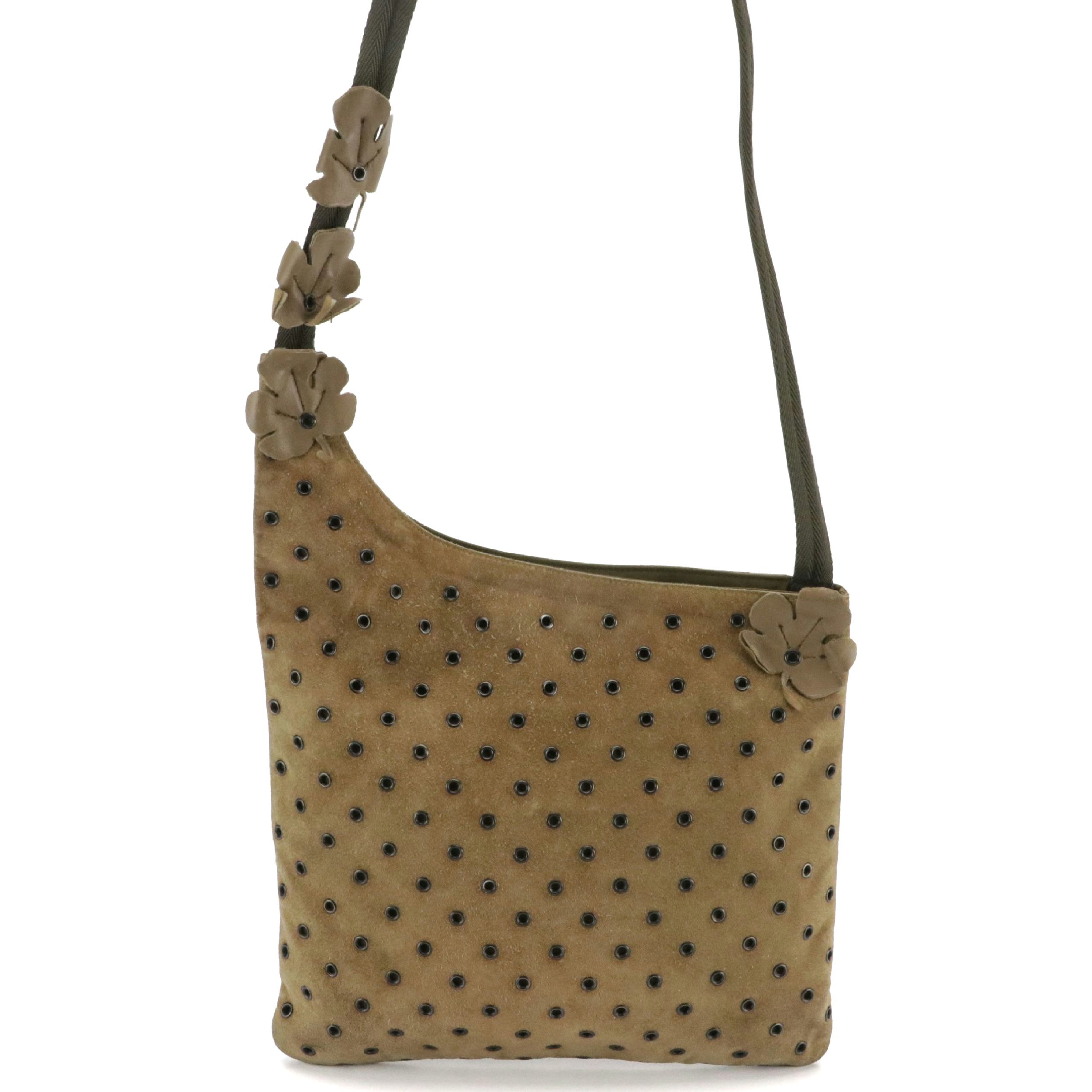 Prada Leaf Appliqué Crossbody Bag in Grommet Suede and Nylon