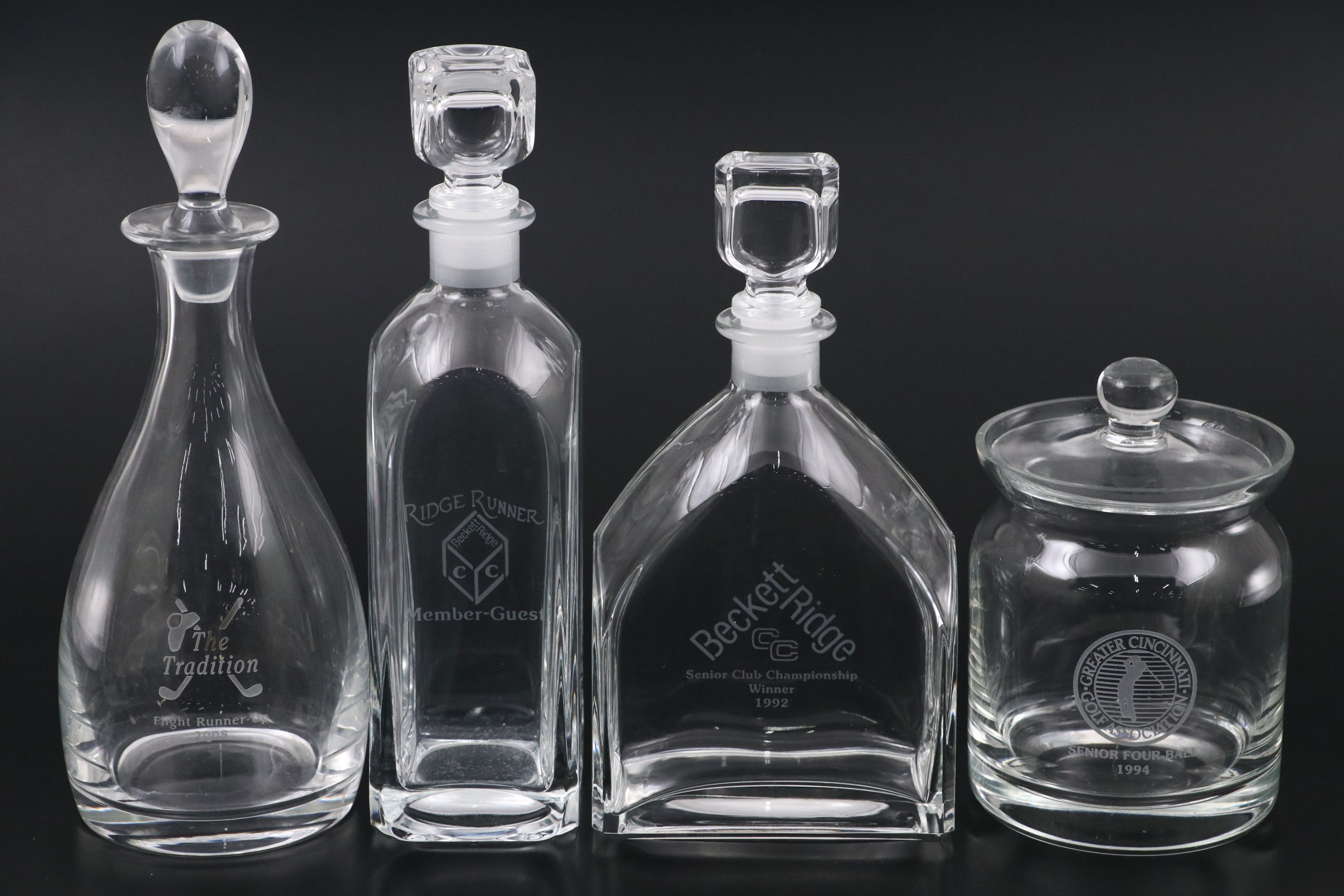 Greater Cincinnati Golf Association Glass Jar with Decanters and Etched Glasses