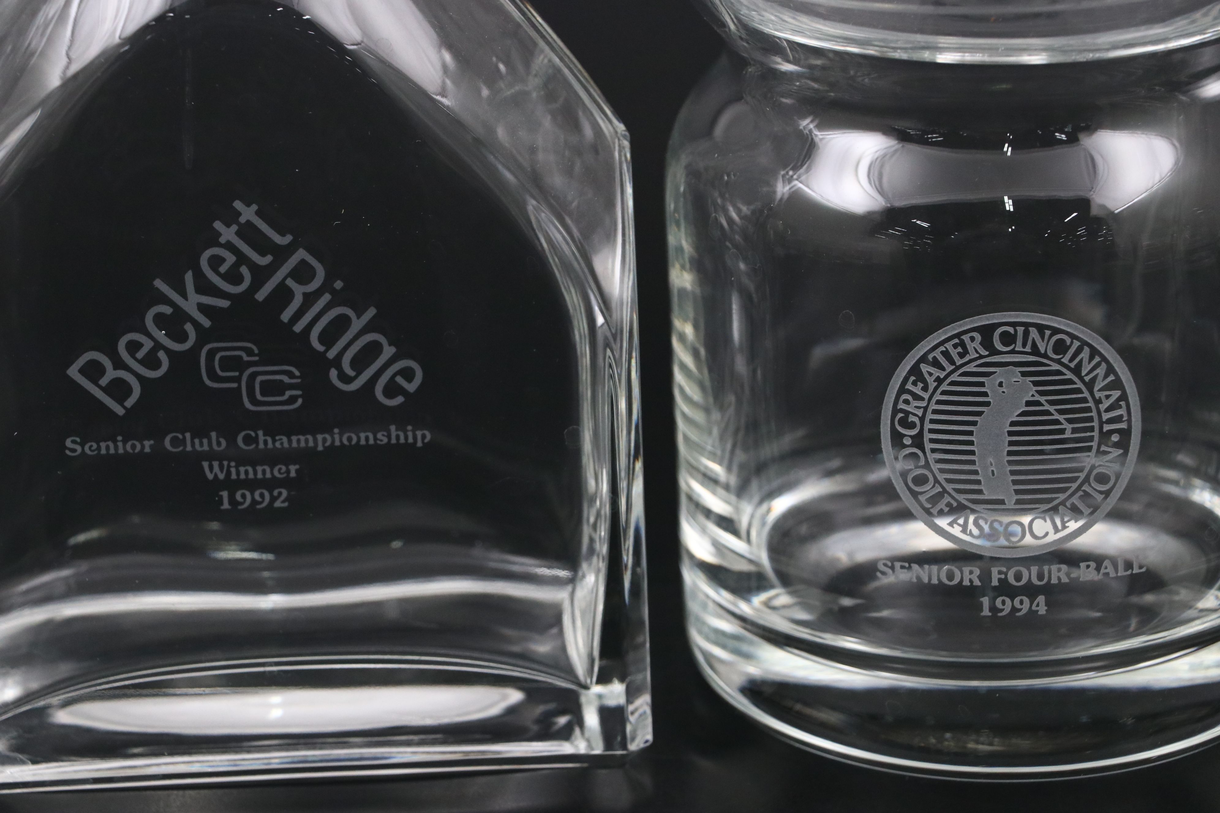 Greater Cincinnati Golf Association Glass Jar with Decanters and Etched Glasses