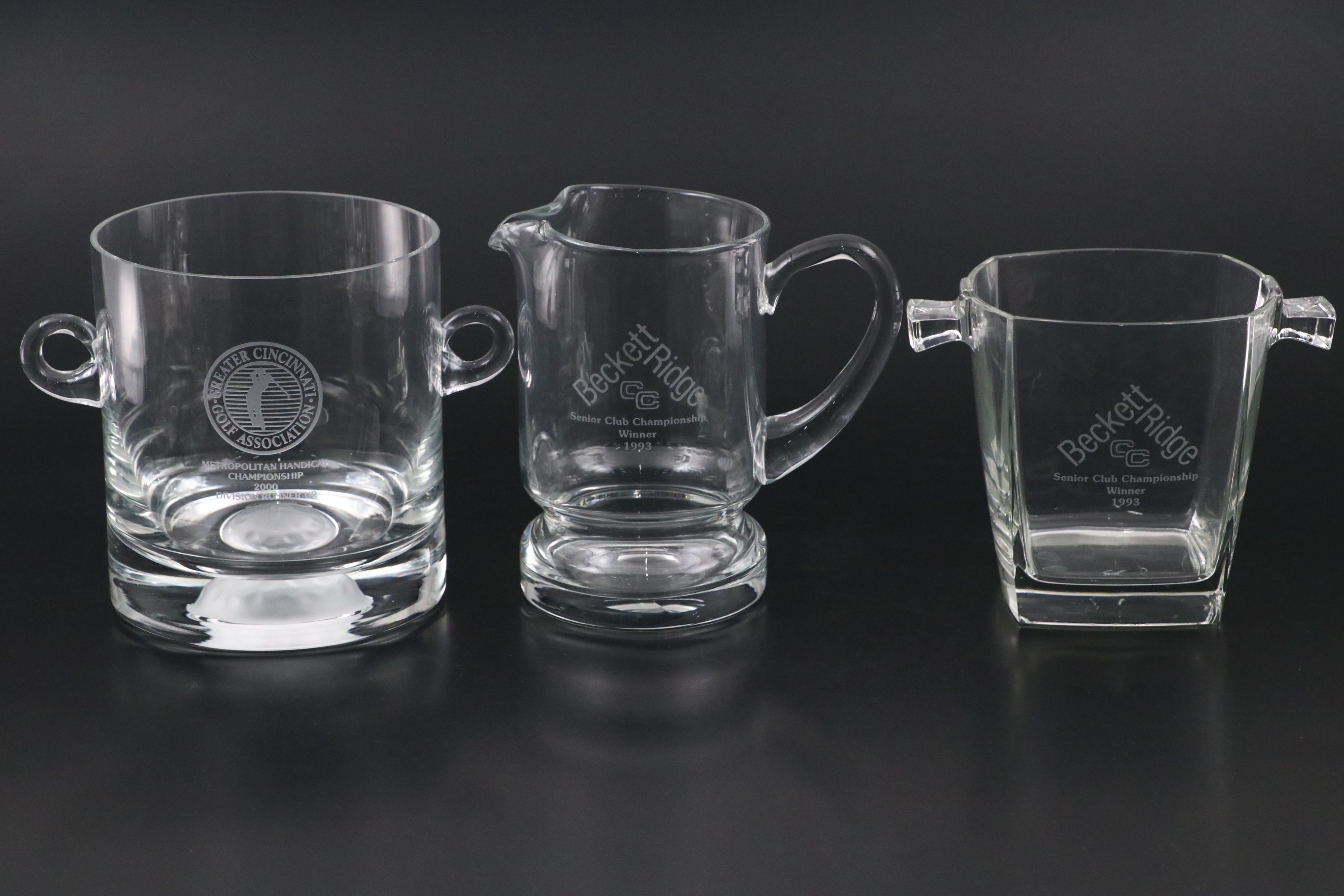 Greater Cincinnati Golf Association Glass Jar with Decanters and Etched Glasses