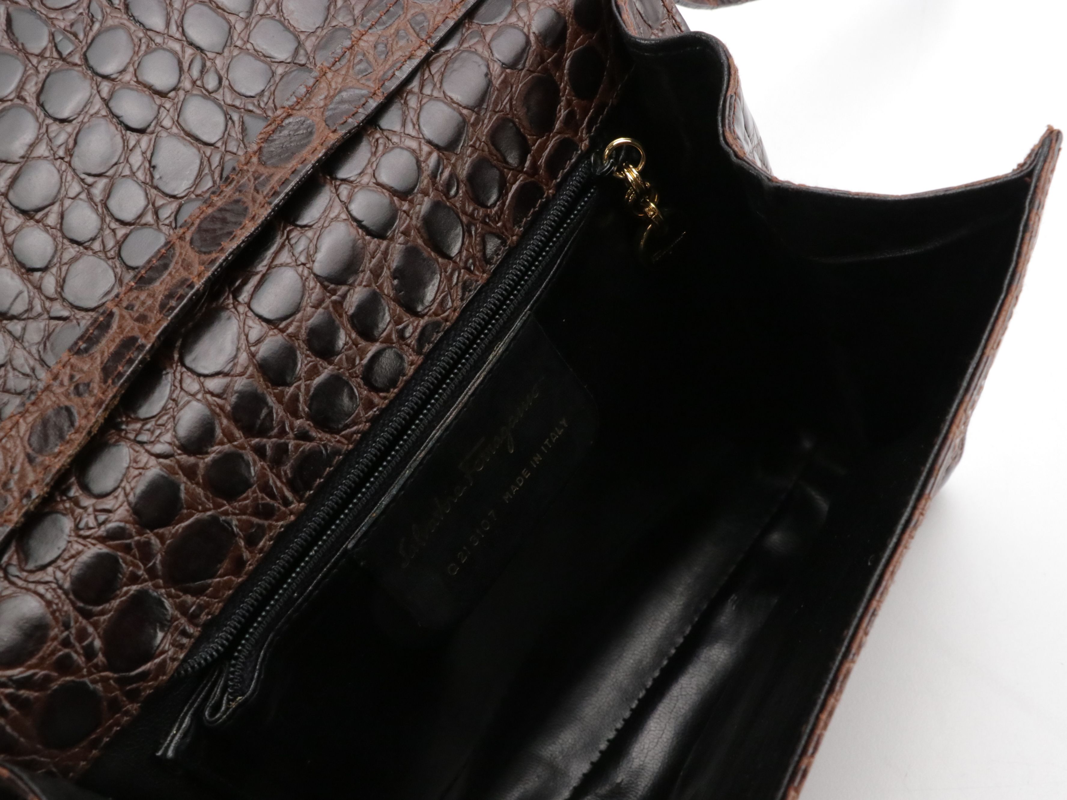 Salvatore Ferragamo Vara Bow Flap Crossbody Bag in Brown Embossed Leather