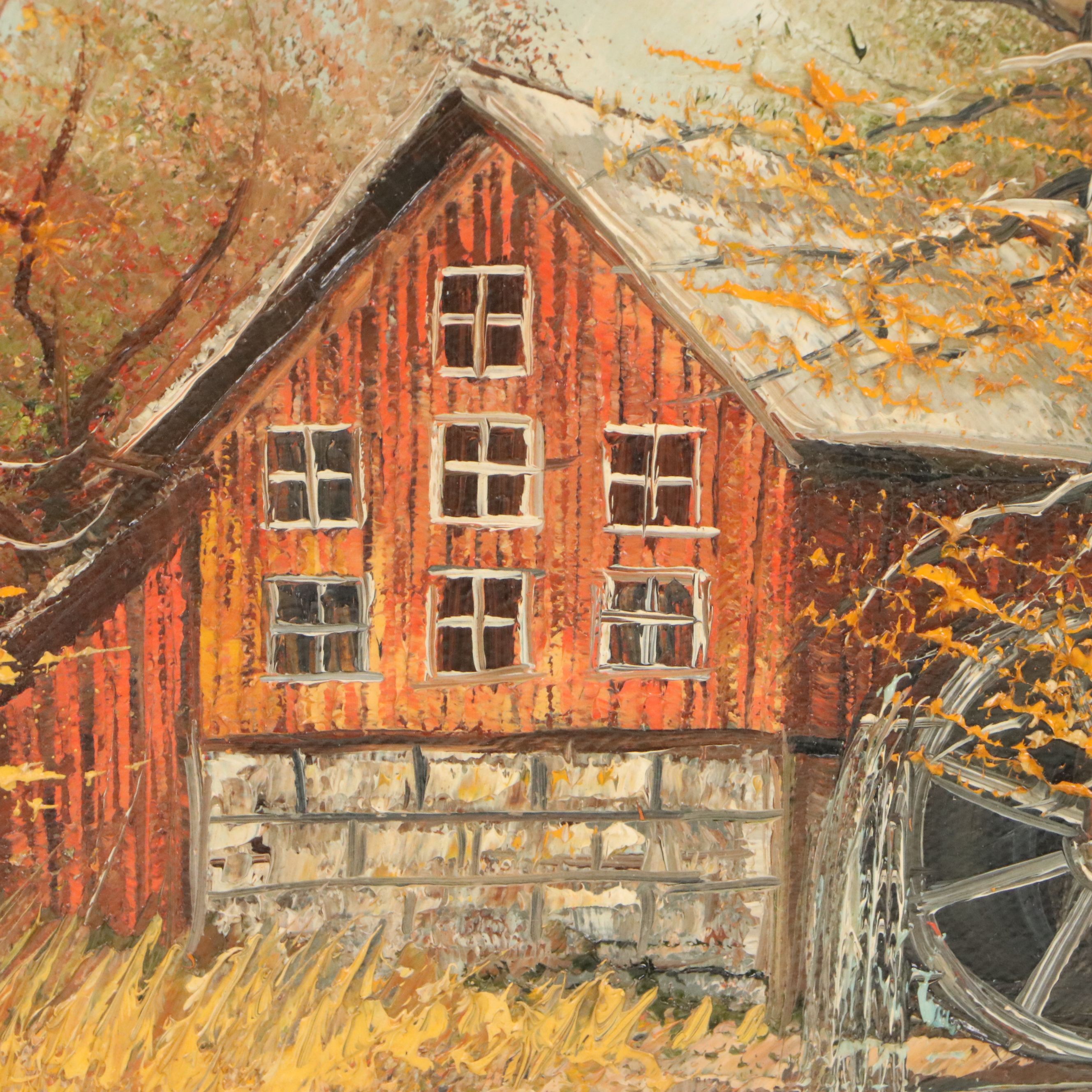 Hielene Furlong Oil Painting of Watermill, 1981