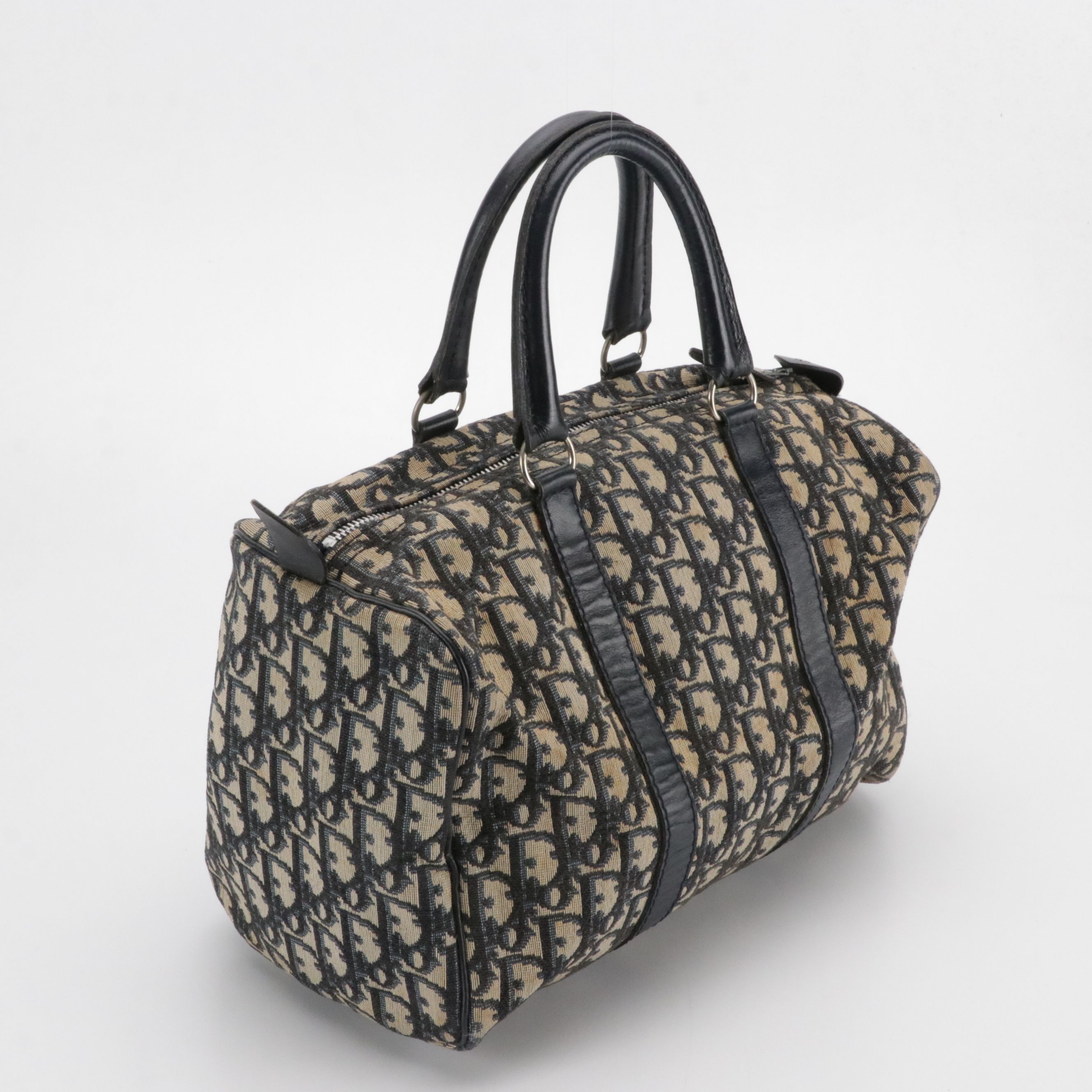 Christian Dior Bagages Boston Bag in Dark Blue Trotter Monogram Canvas & Leather