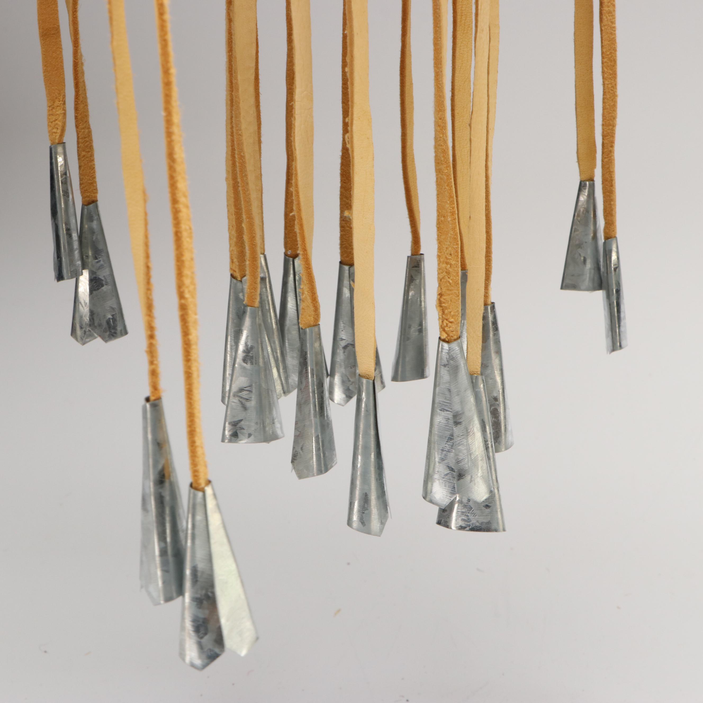 Ophelia Cobb Indé (Apache) Willow and Buckskin Burden Basket with Metal Jingles