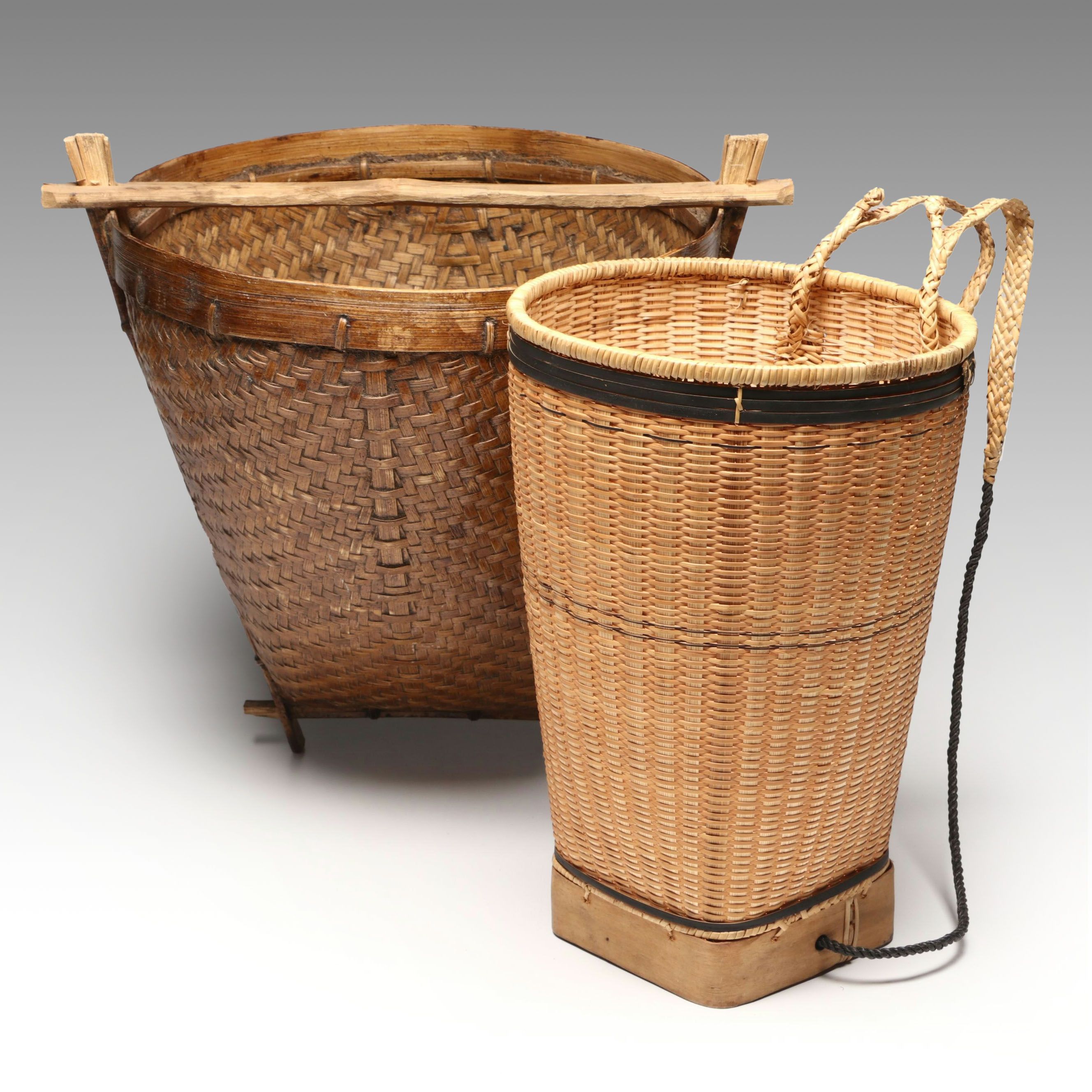 Vietnamese Bamboo and Pitch Irrigation Vessel with Koho Peoples Rattan Backpack