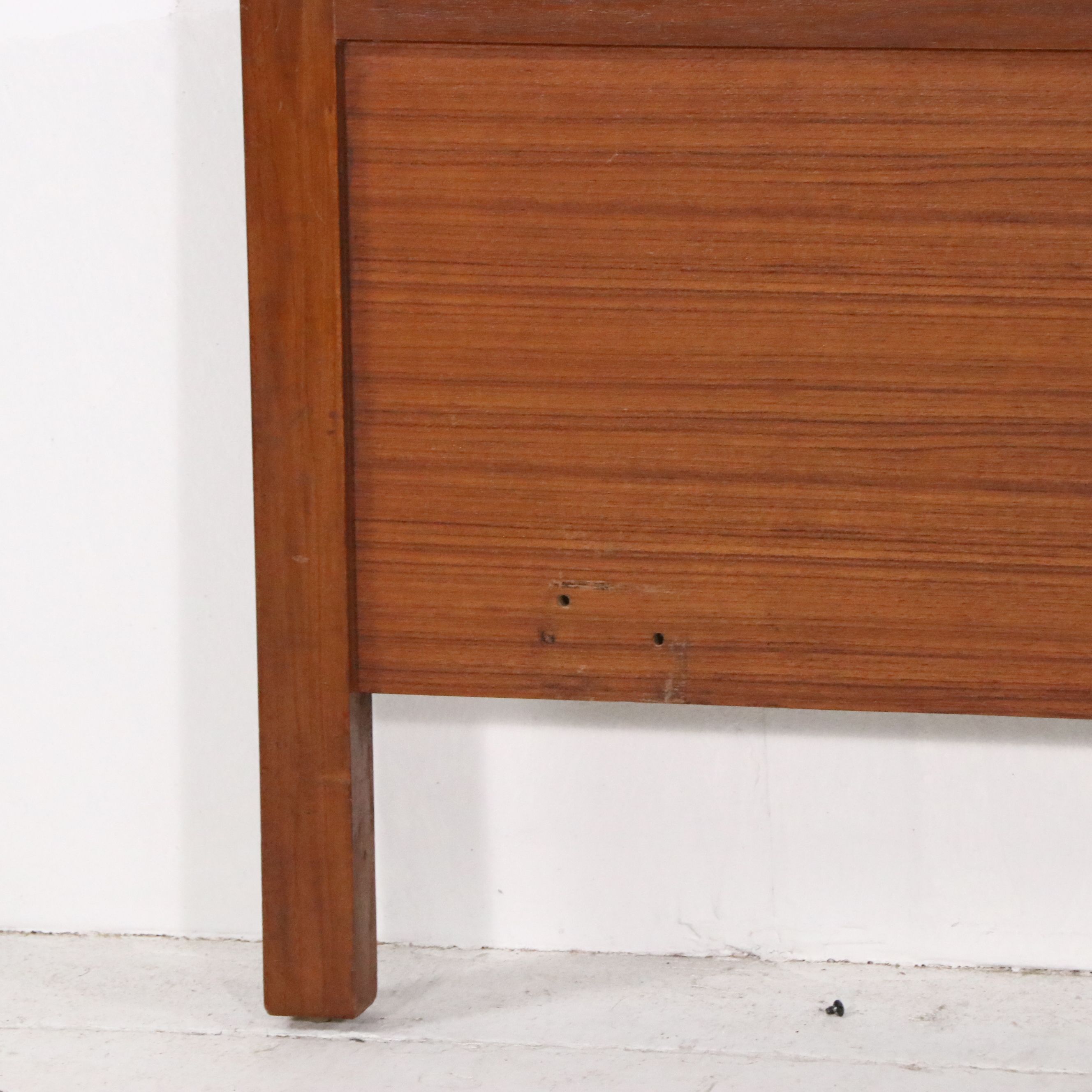 Mid-Century Chinese Style Headboard with Burl Wood and Brass Medallions