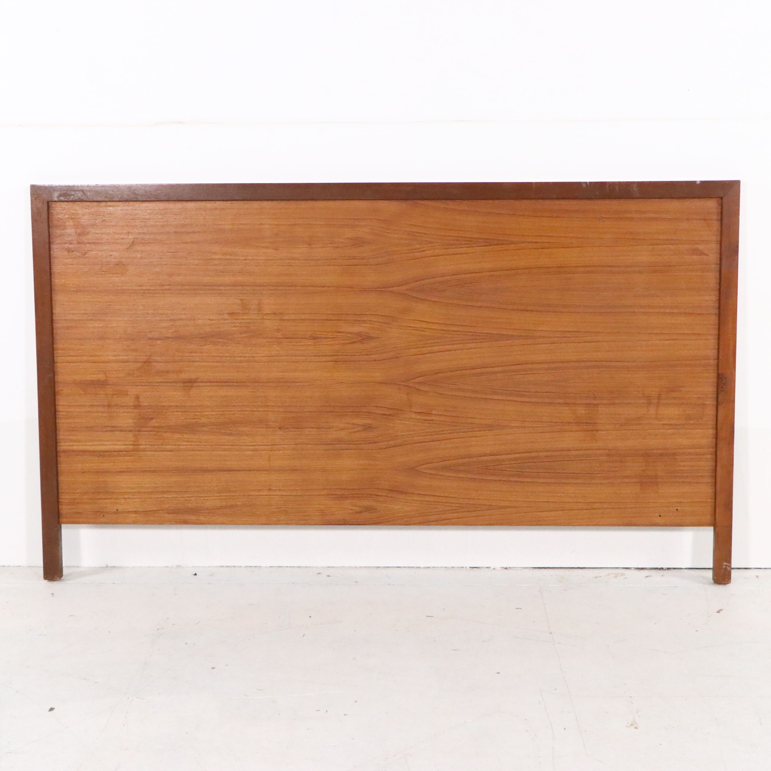 Mid-Century Chinese Style Headboard with Burl Wood and Brass Medallions