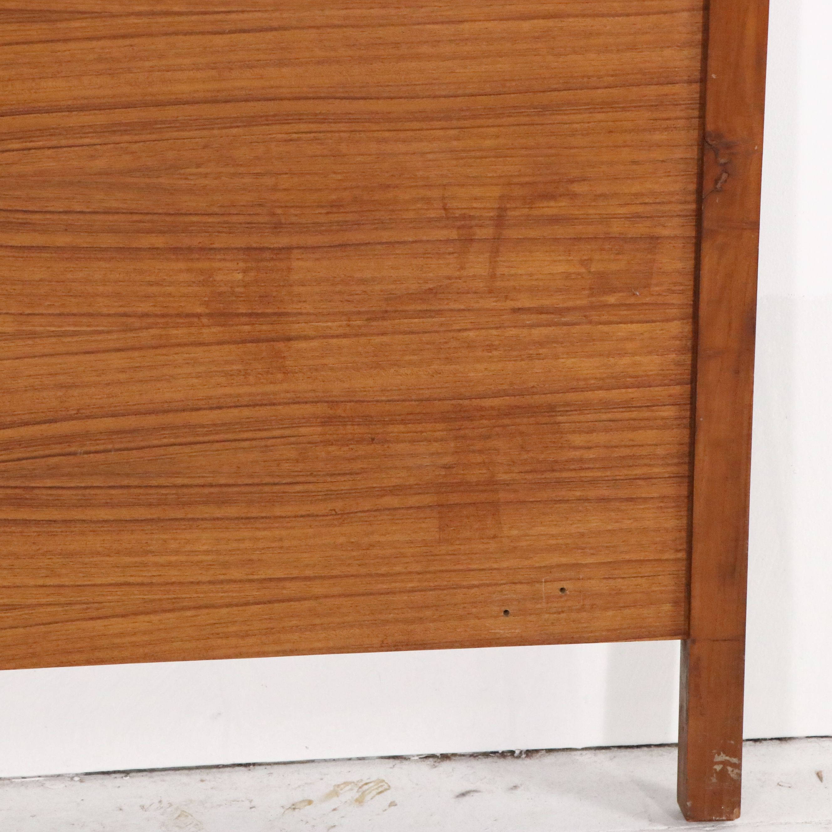 Mid-Century Chinese Style Headboard with Burl Wood and Brass Medallions