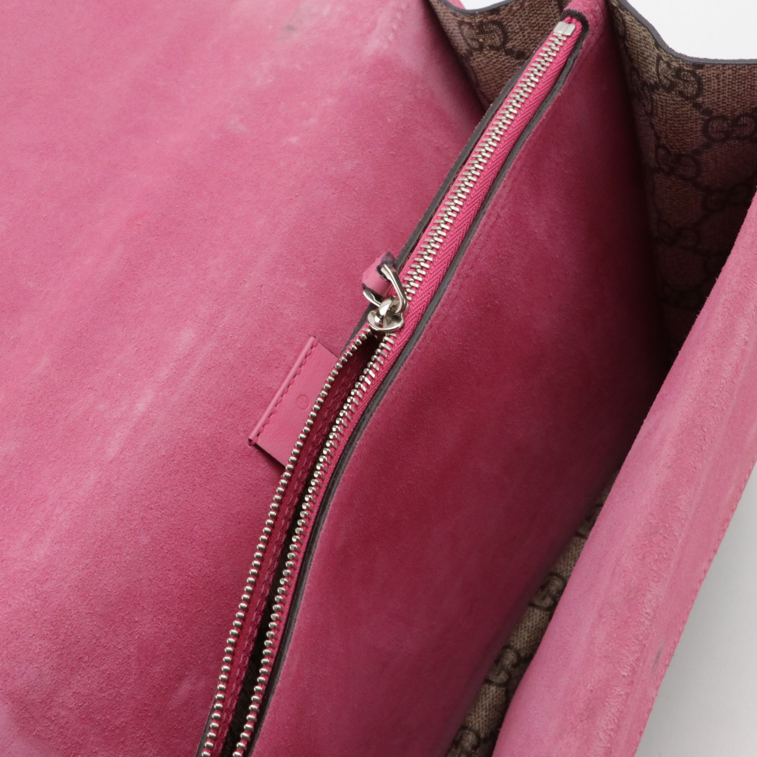 Gucci Rhinestone Embellished Dionysus Bag in GG Supreme Canvas and Pink Suede