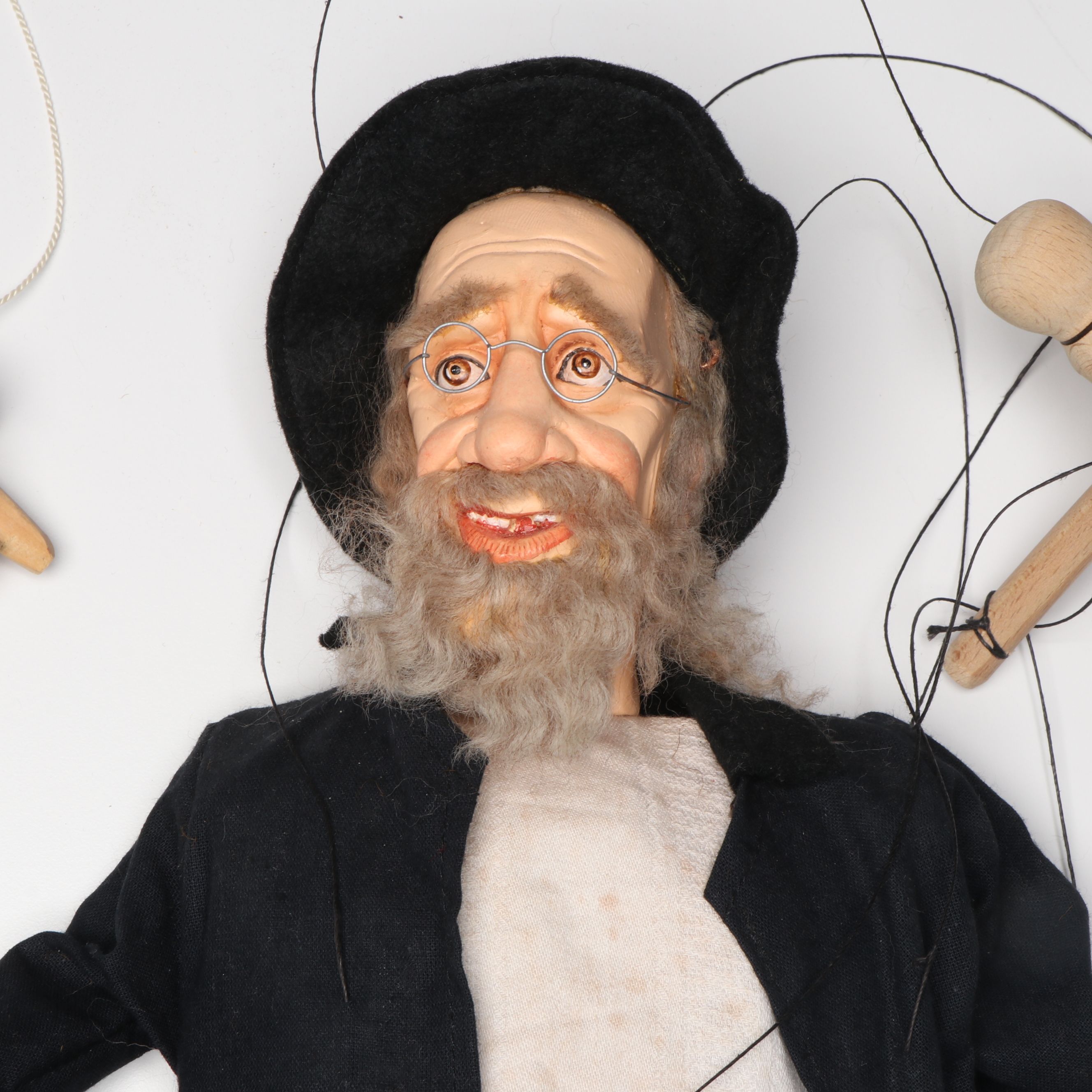 Handcrafted Ceramic Rabbi Marionette with Other Unicyclist Marionette