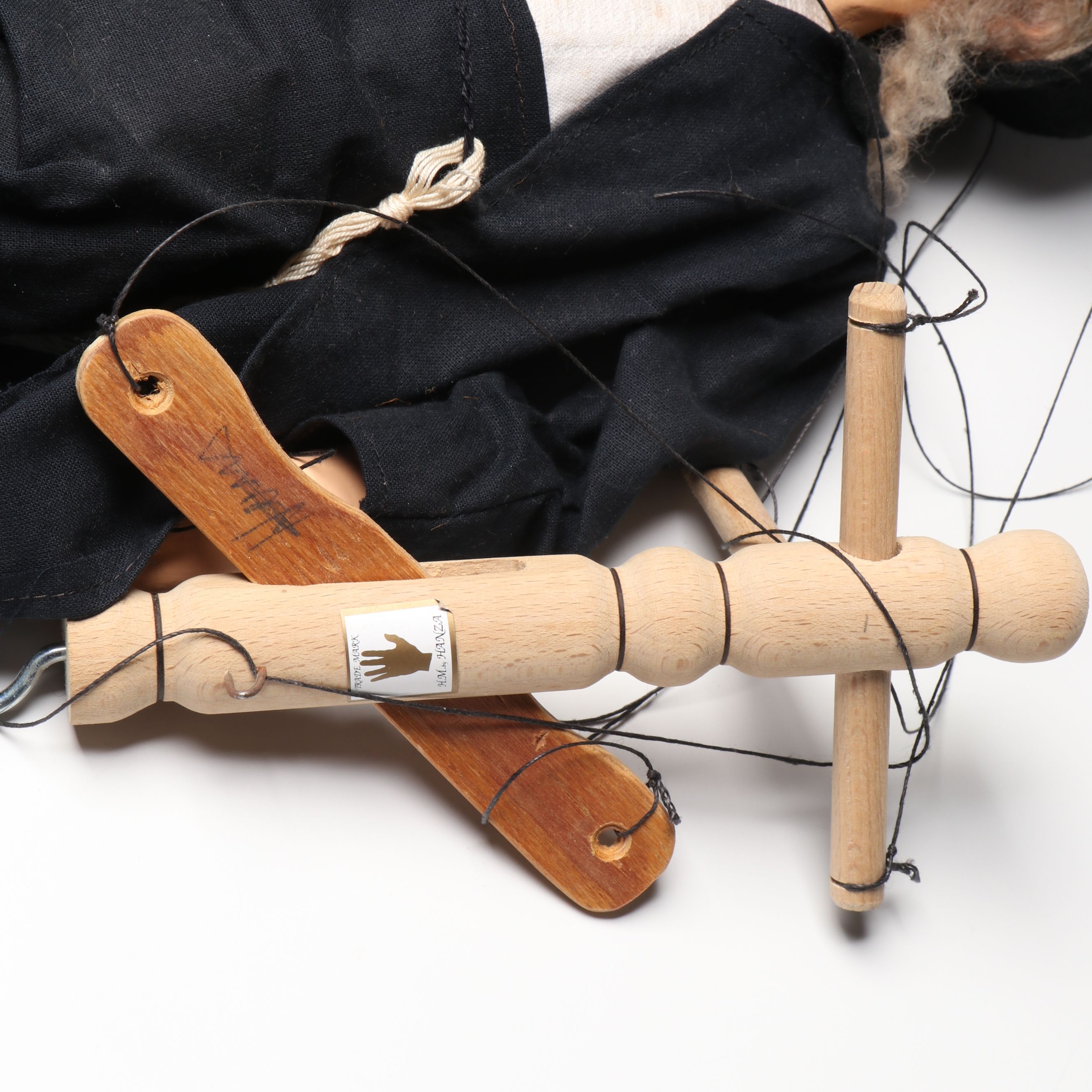 Handcrafted Ceramic Rabbi Marionette with Other Unicyclist Marionette