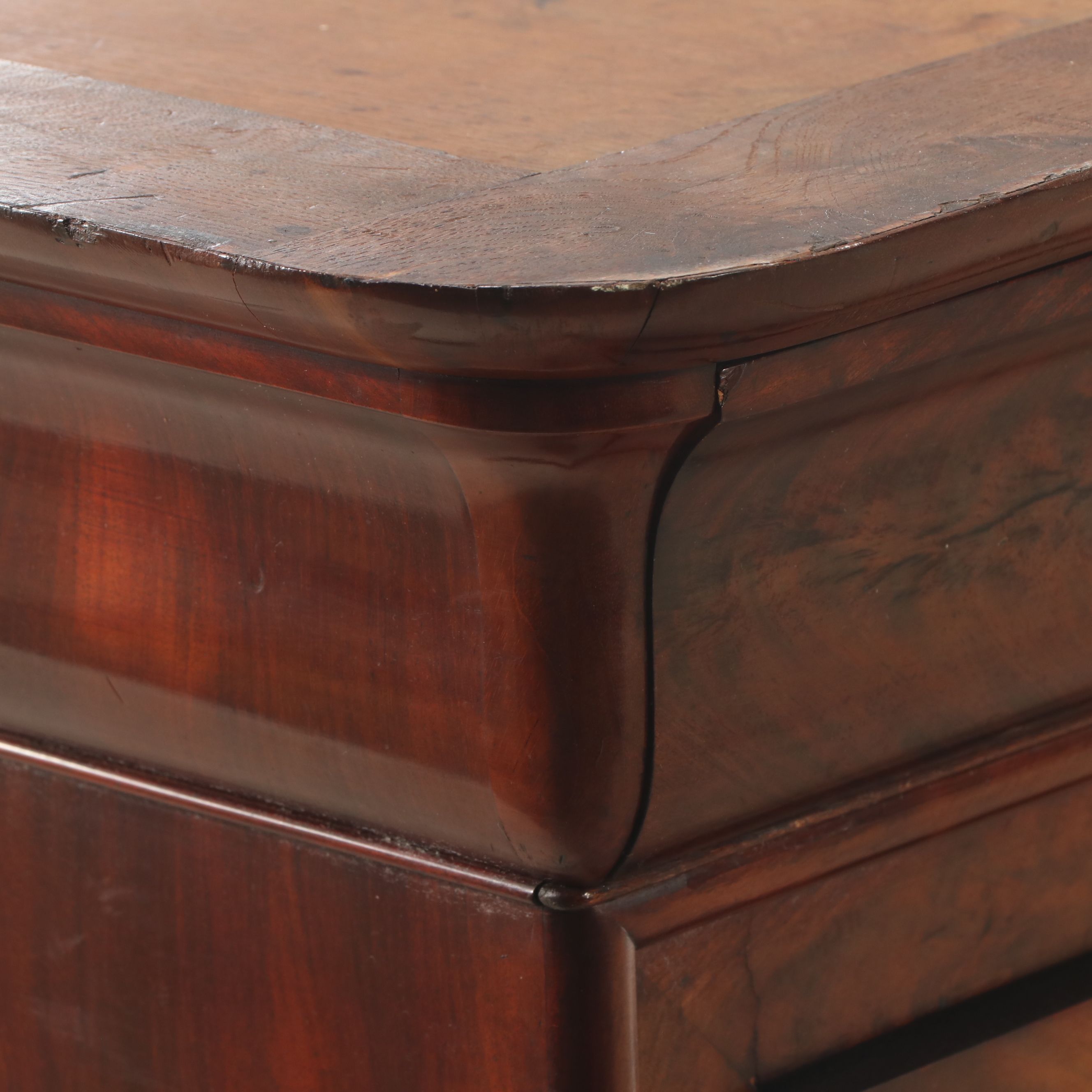 French Louis Philippe Flame Mahogany Commode with Marble Top, 19th Century