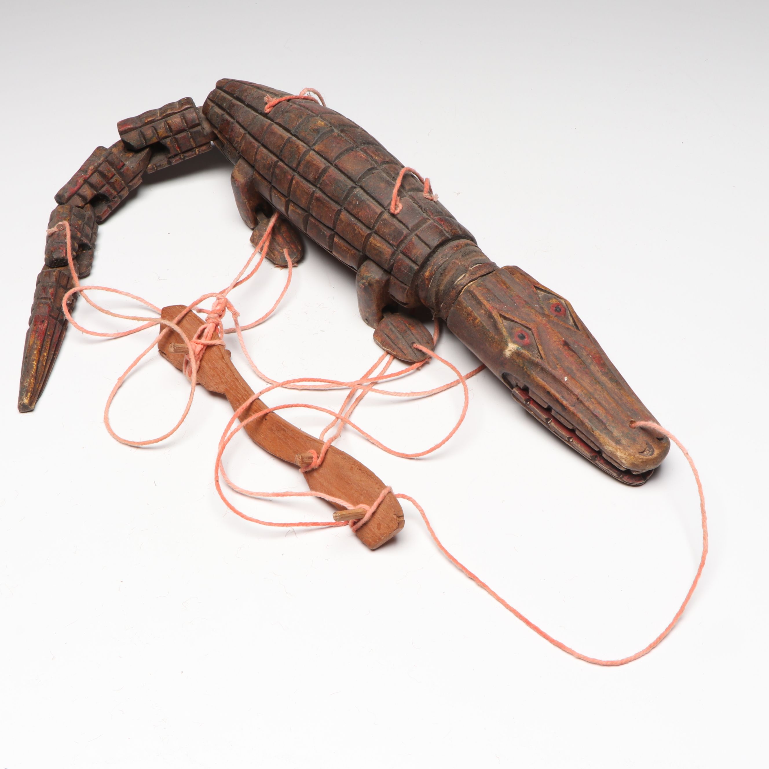 Hand-Carved Polychrome Wooden Alligator with Other Figural Marionette