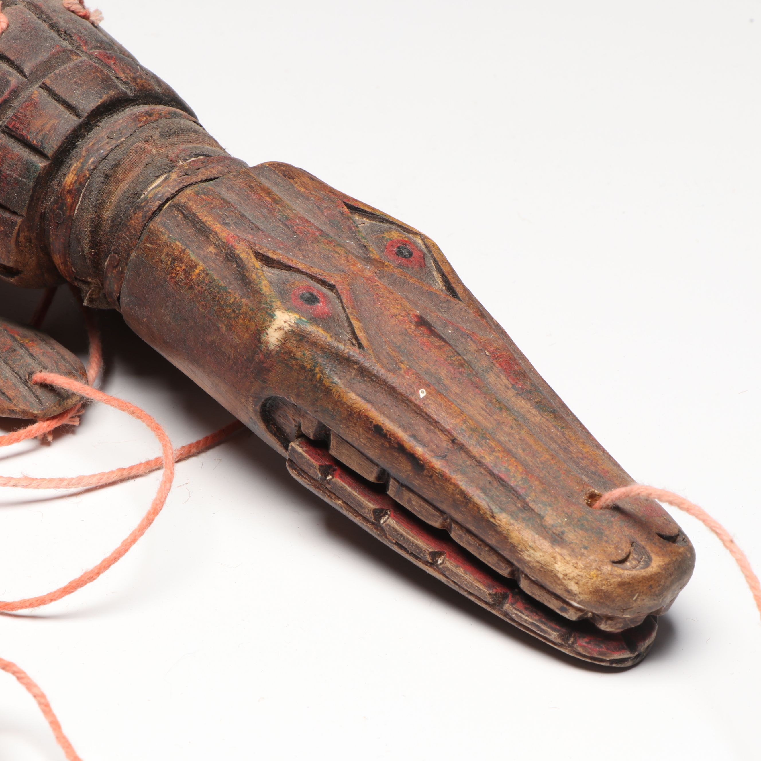 Hand-Carved Polychrome Wooden Alligator with Other Figural Marionette