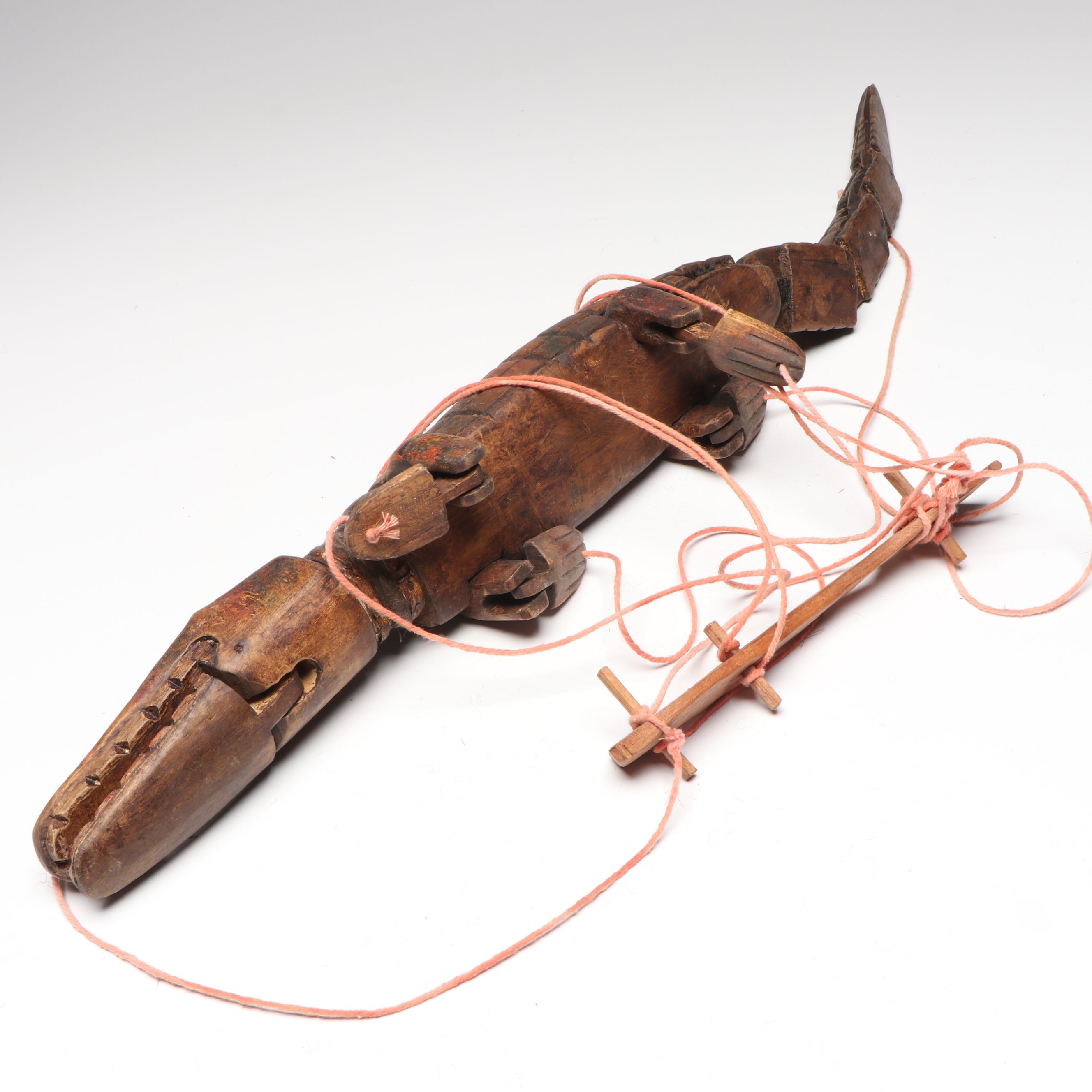 Hand-Carved Polychrome Wooden Alligator with Other Figural Marionette