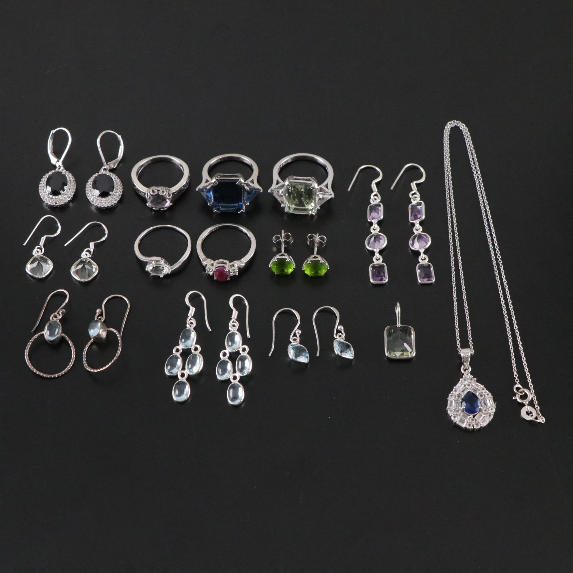 14 Assorted Sterling Silver Necklaces, Earrings and Pendants