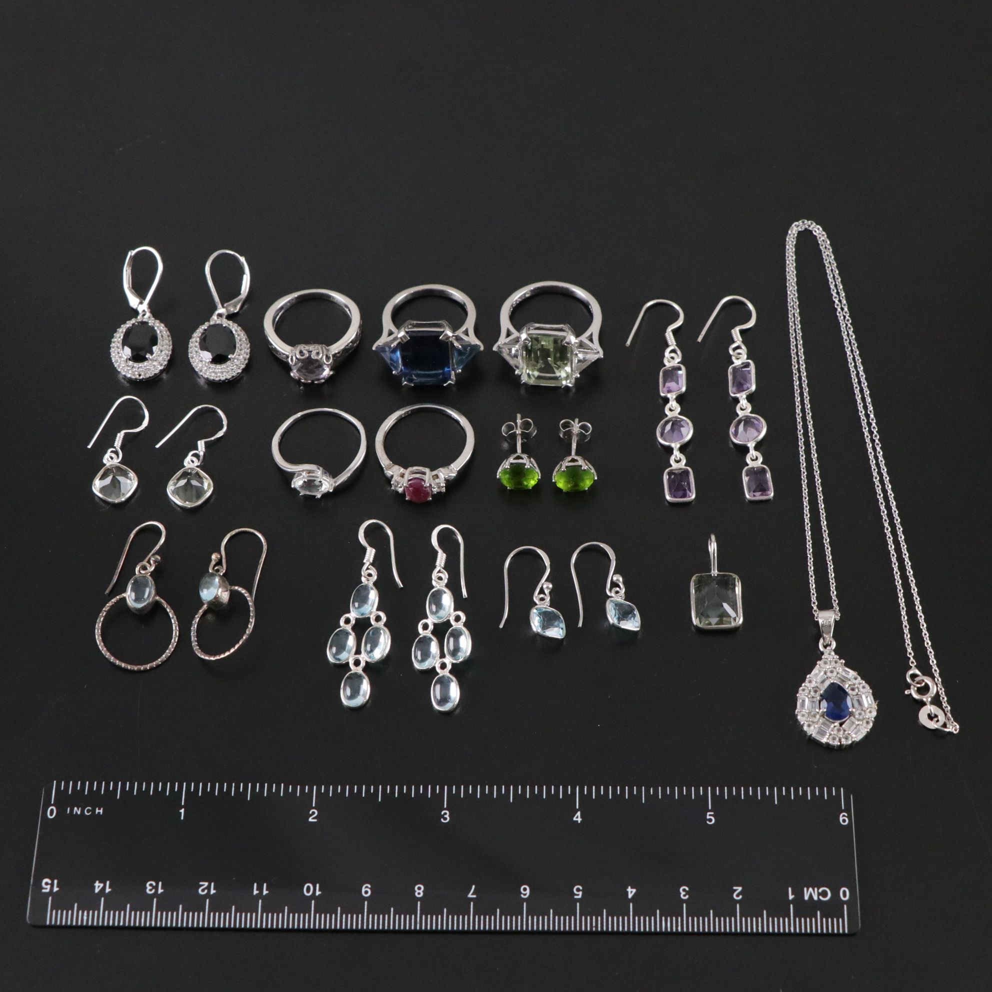 14 Assorted Sterling Silver Necklaces, Earrings and Pendants