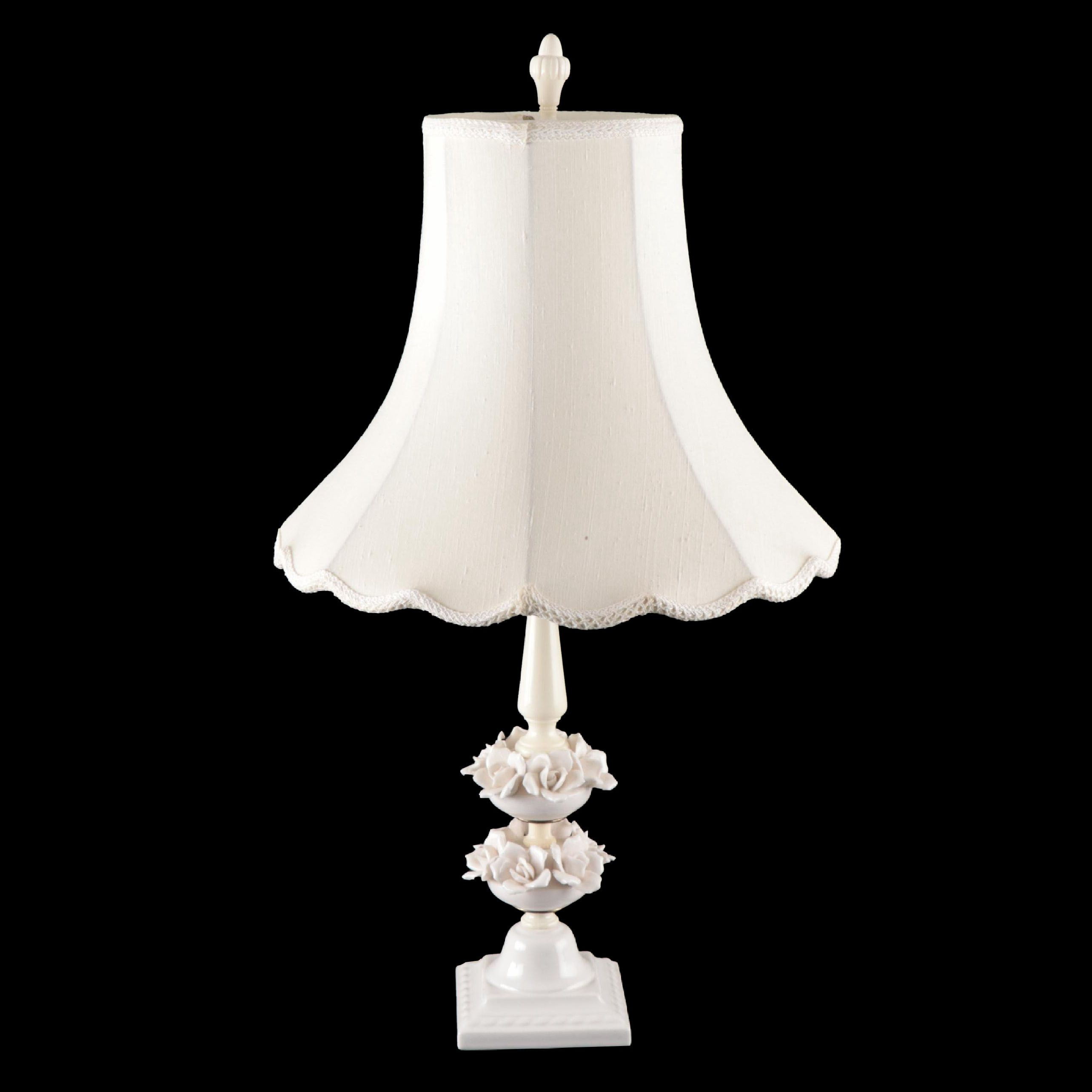Porcelain Rosette Table Lamp with Scalloped Fabric Shade